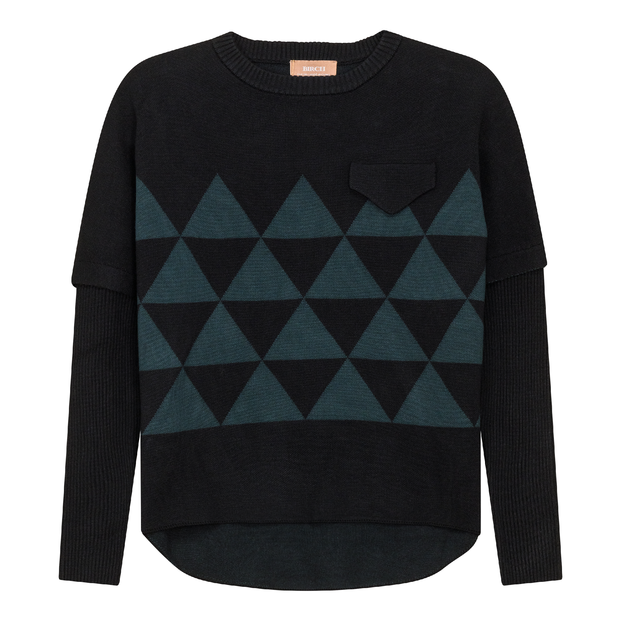 High Low Knit 2 Tone Sweater in Black Deep Teal by Birch