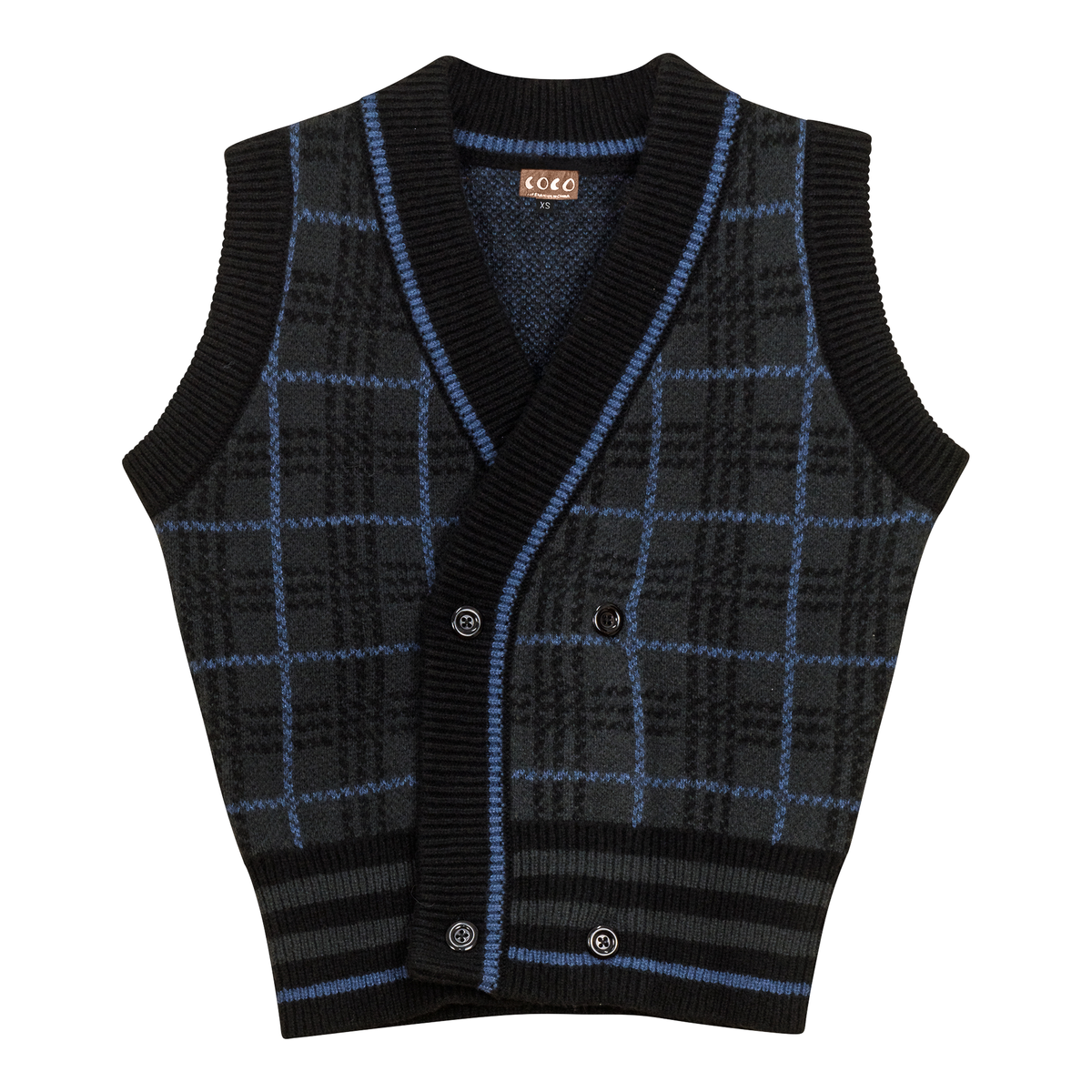 Knit Plaid Double Breasted Vest in Charcoal by Coco