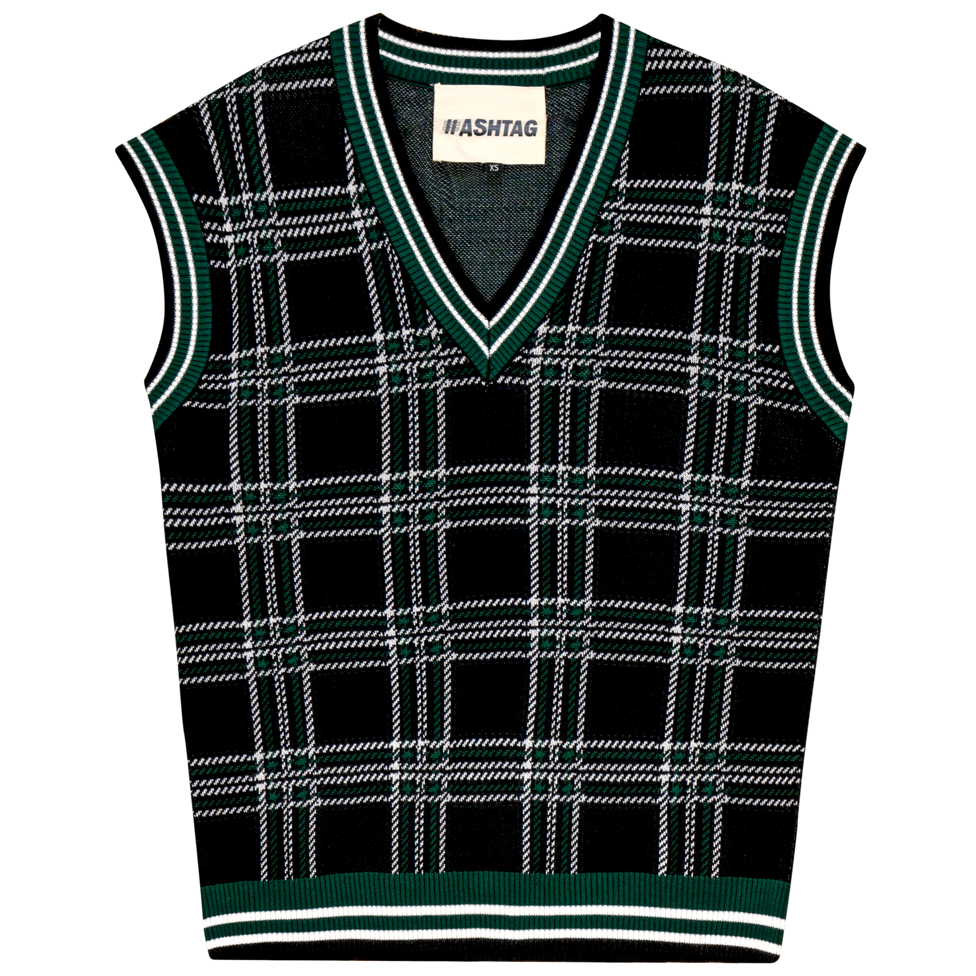 Plaid Knit Vest in Black Green by Hashtag