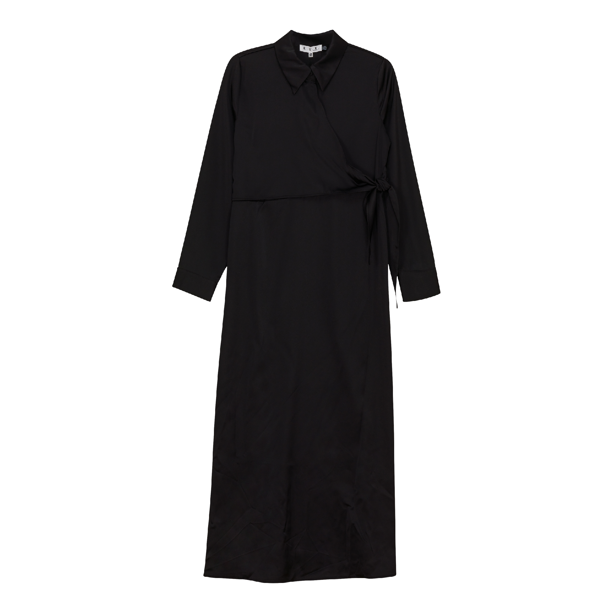 Satin Wrap Shirt Dress in Black by E.U.X. Exclusive