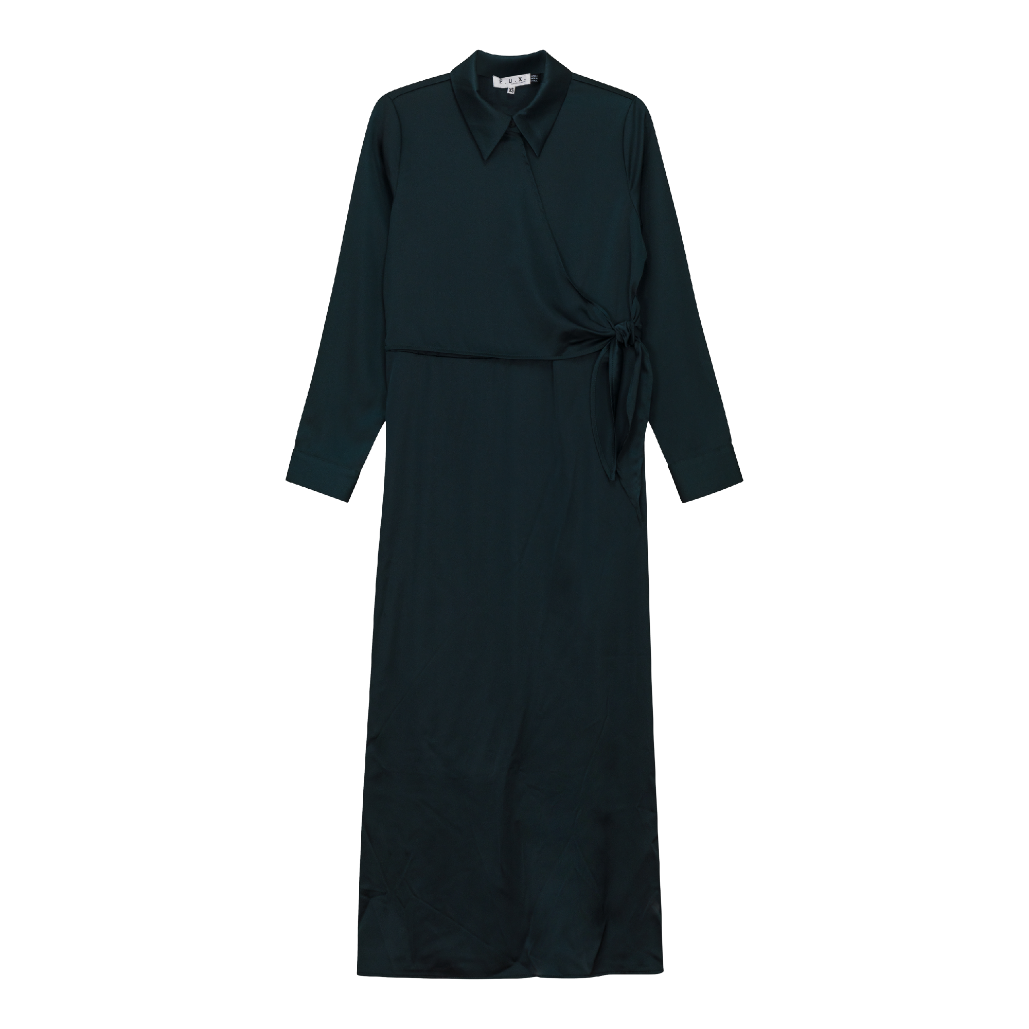 Satin Wrap Shirt Dress in Deep Teal by E.U.X. Exclusive