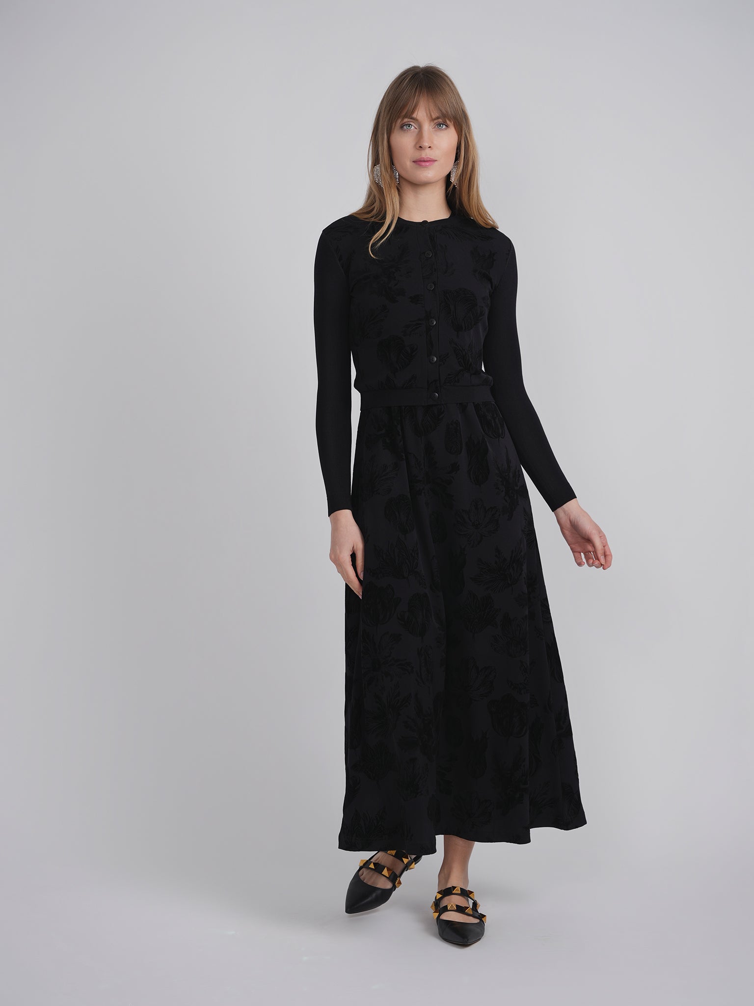 Cropped Flocked Velour Knit Cardigan in by Coco de la Mour