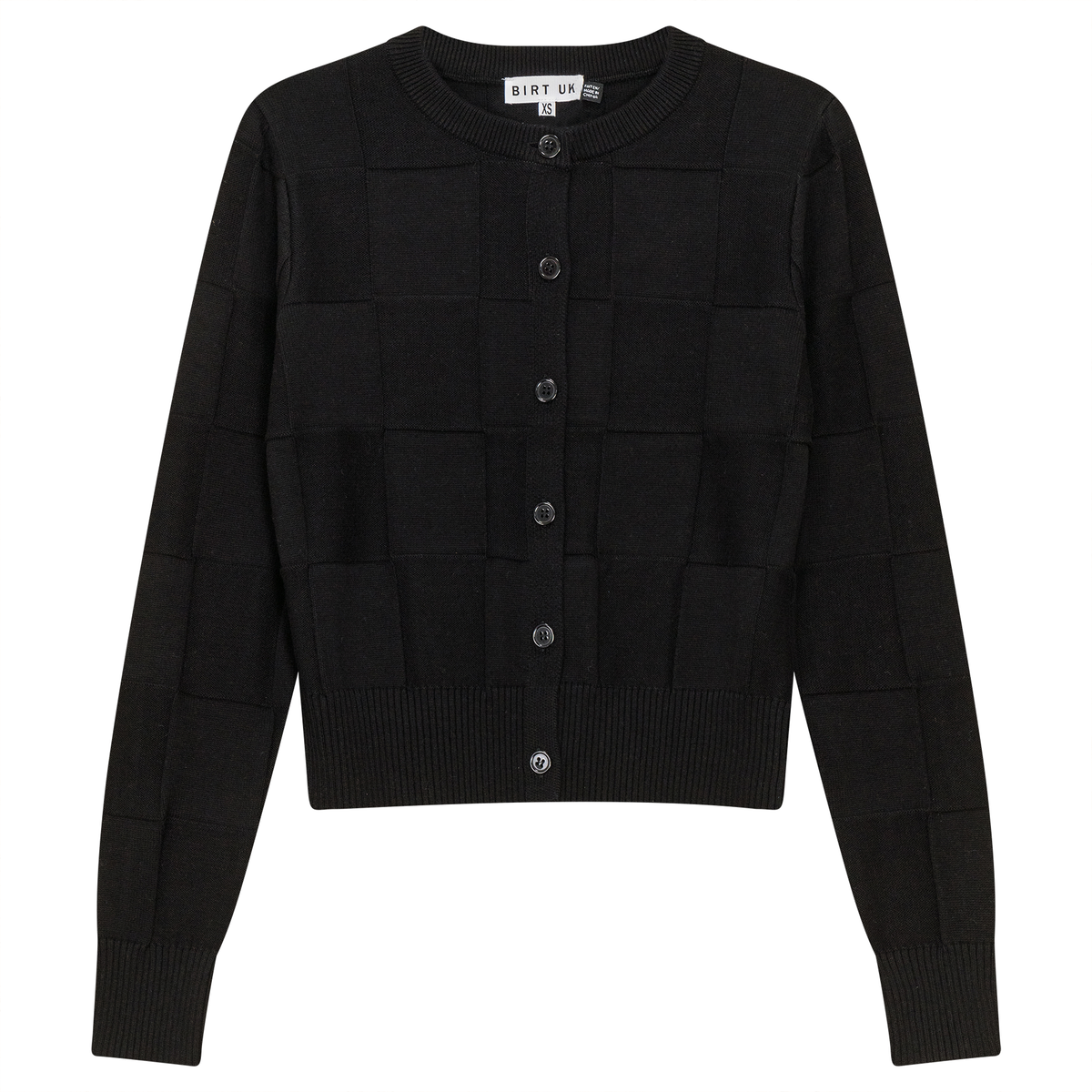Checked Knit Cropped Cardigan in Black by Birt UK