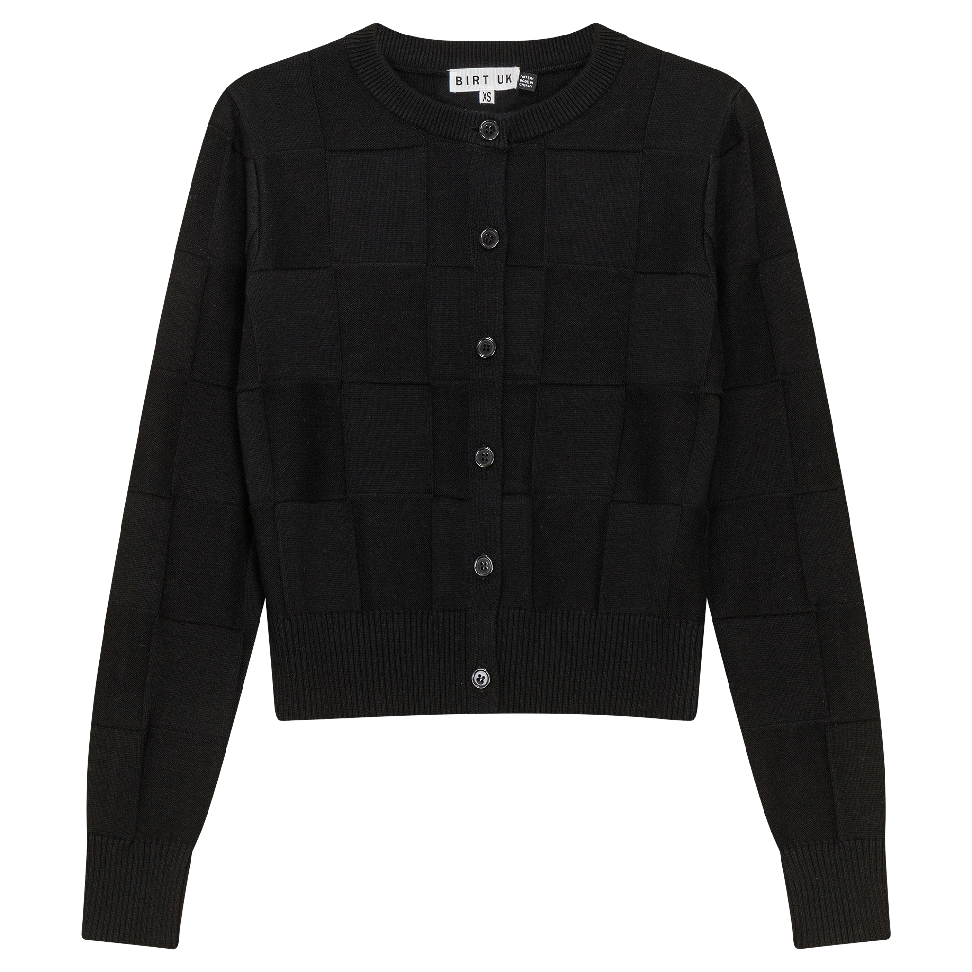 Checked Knit Cropped Cardigan in Black by Birt UK