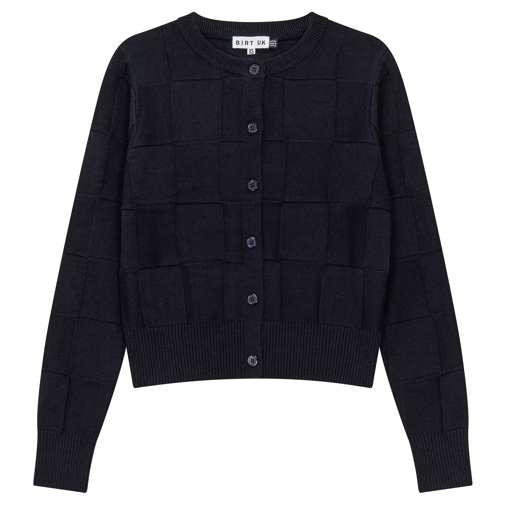 Checked Knit Cropped Cardigan in Dark Navy by Birt UK