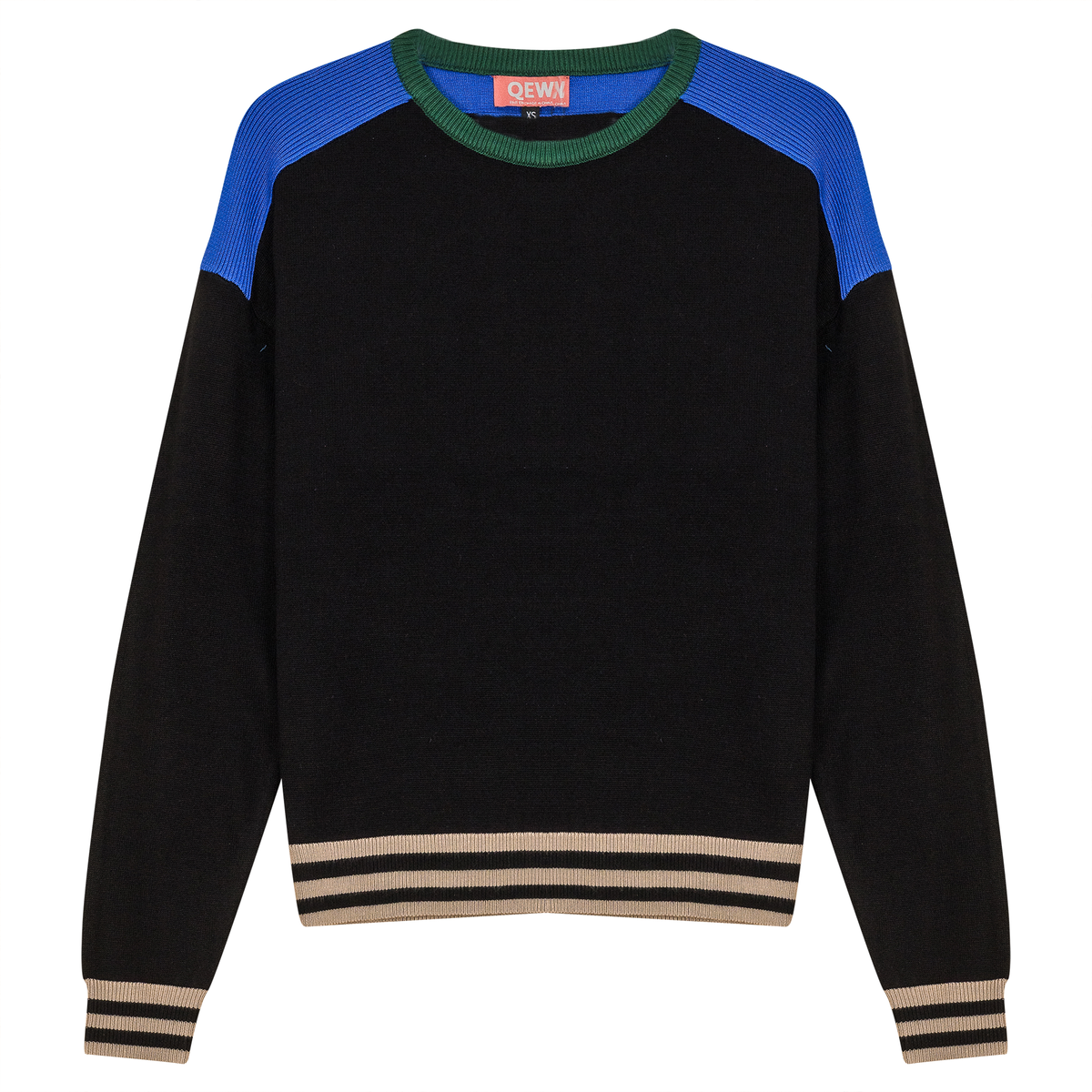 Color Blocked Dolman Sweater in Black Light Sapphire by QEW
