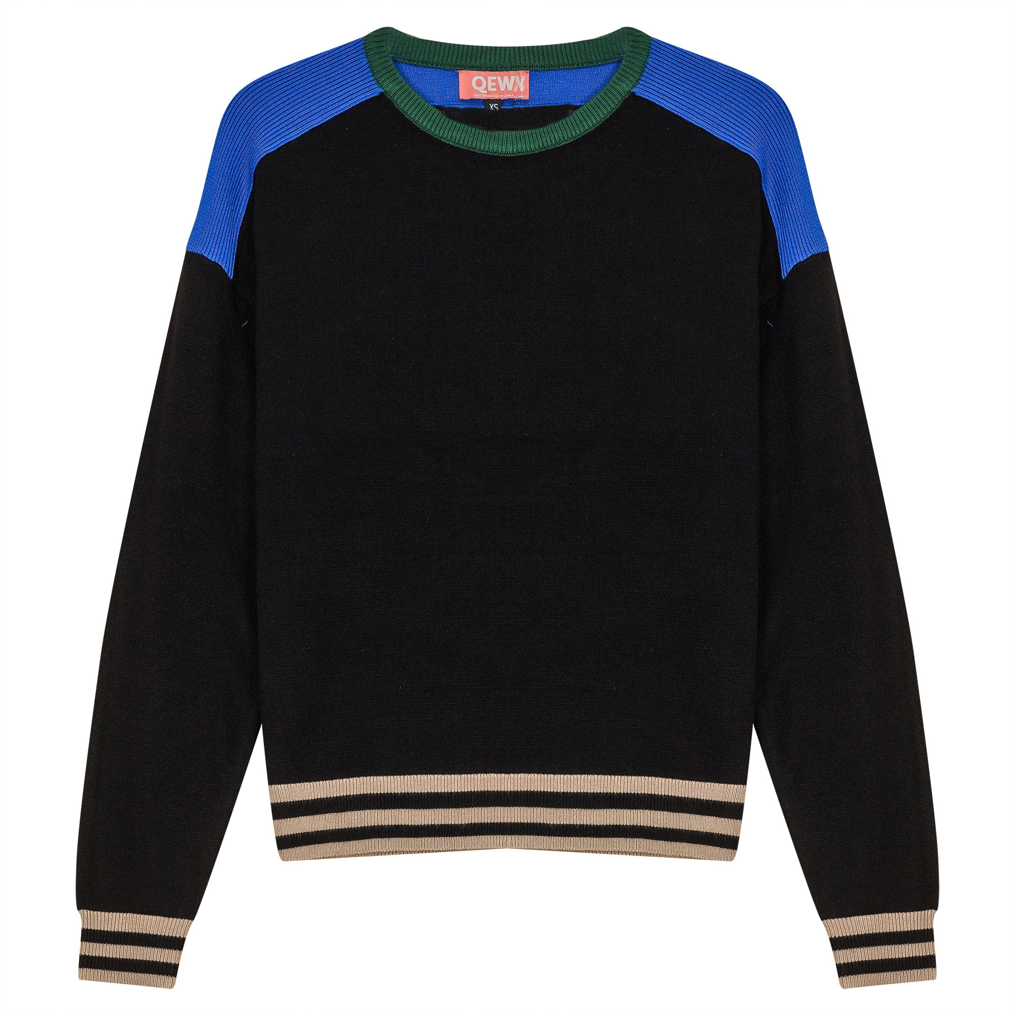 Color Blocked Dolman Sweater in Black Light Sapphire by QEW