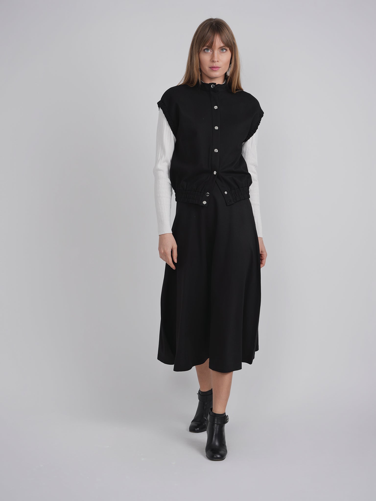 Ponte Knit Snap Down Vest in by E.U.X. Exclusive