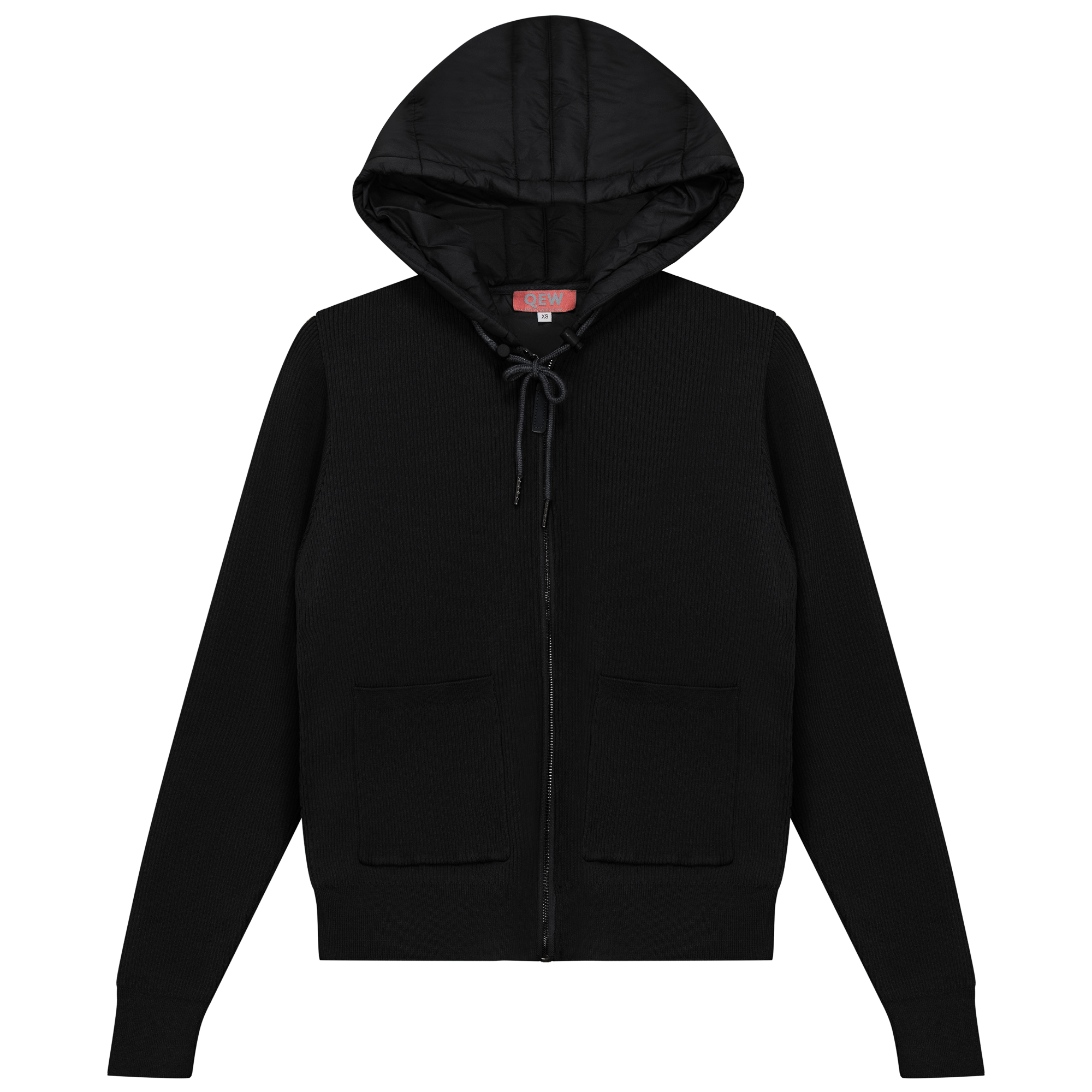 Knit Quilt Hooded Jacket in Black by QEW