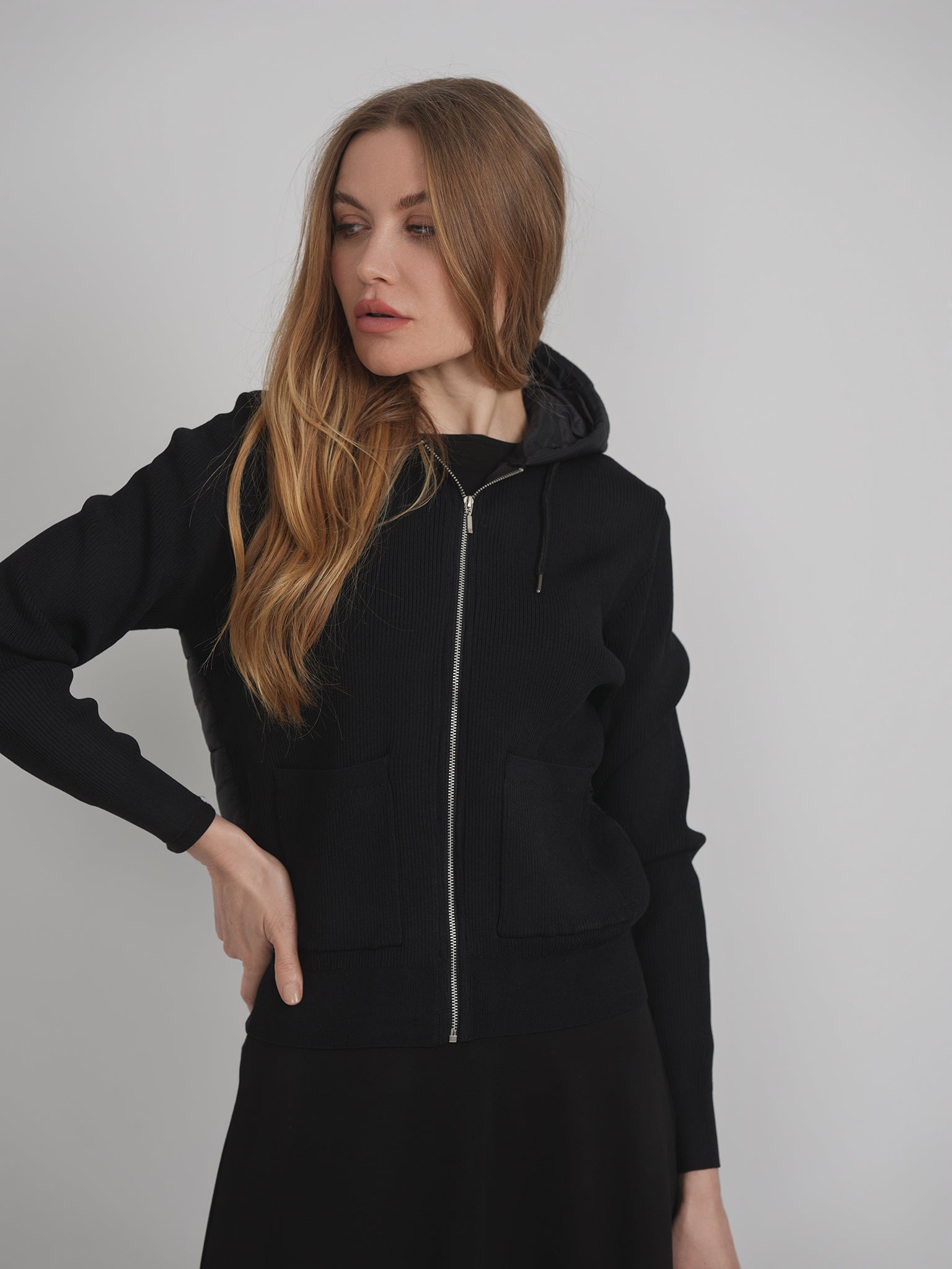 Knit Quilt Hooded Jacket in Deep Teal by QEW