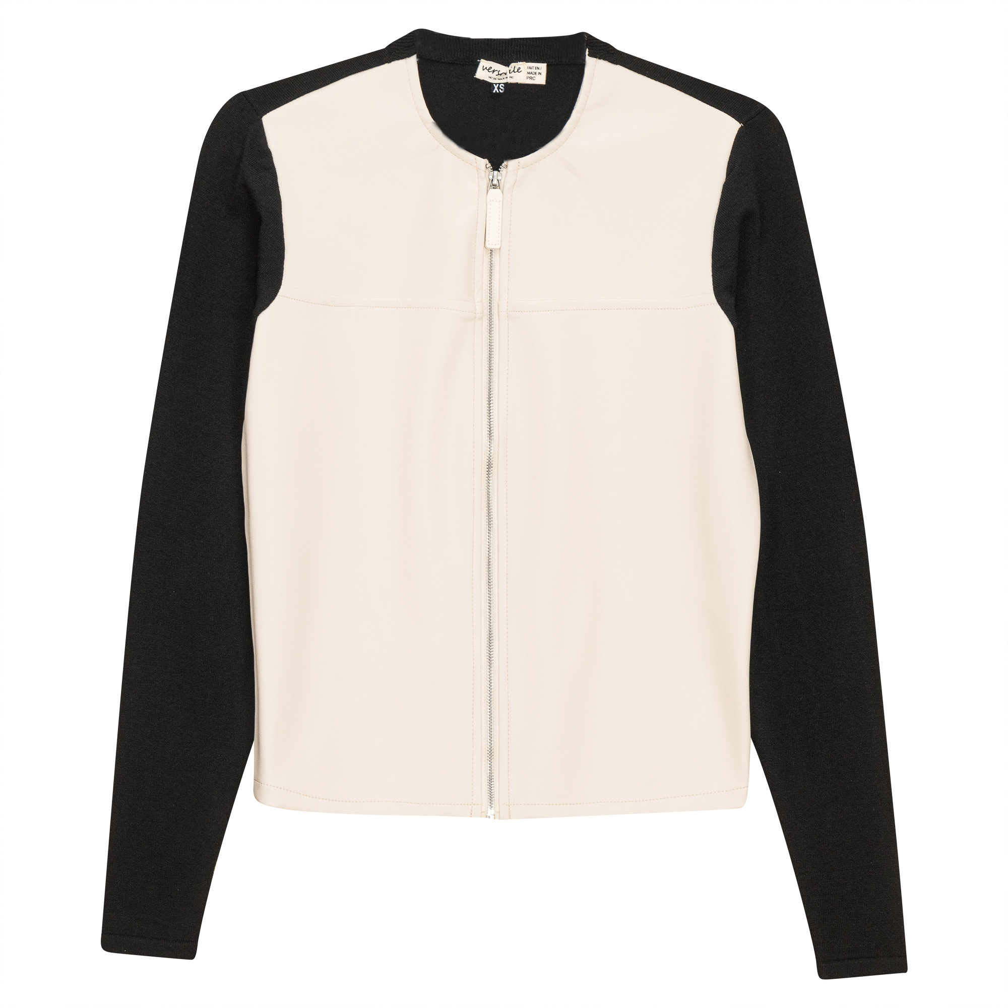 Leather Knit Combo Jacket in Cream Black by Versatile