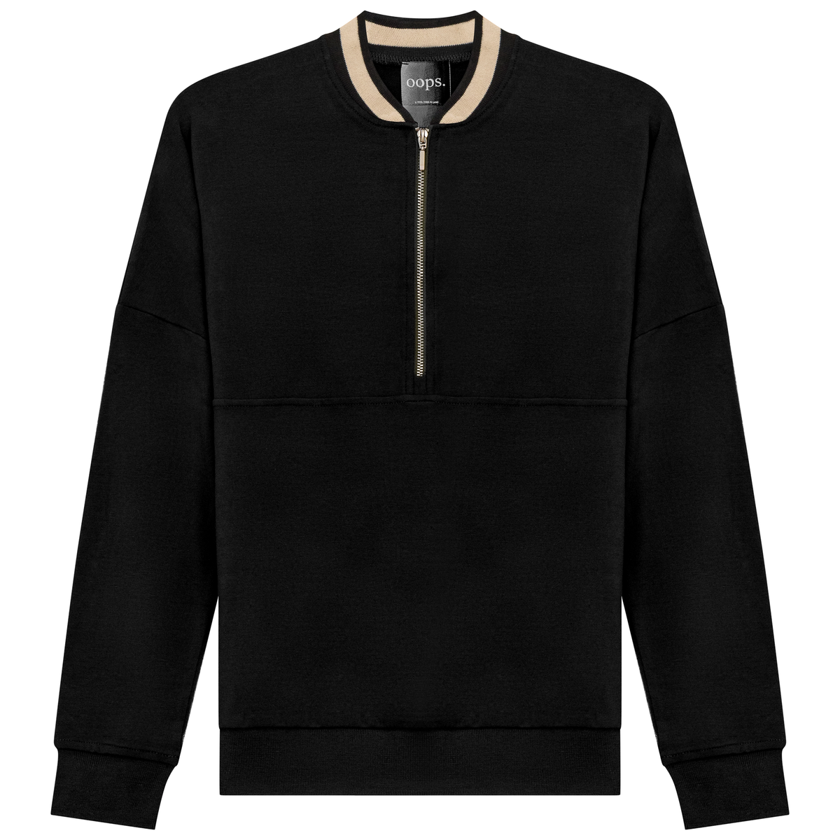 Zip Sweater with 2 Tone Neck in Black by Oops