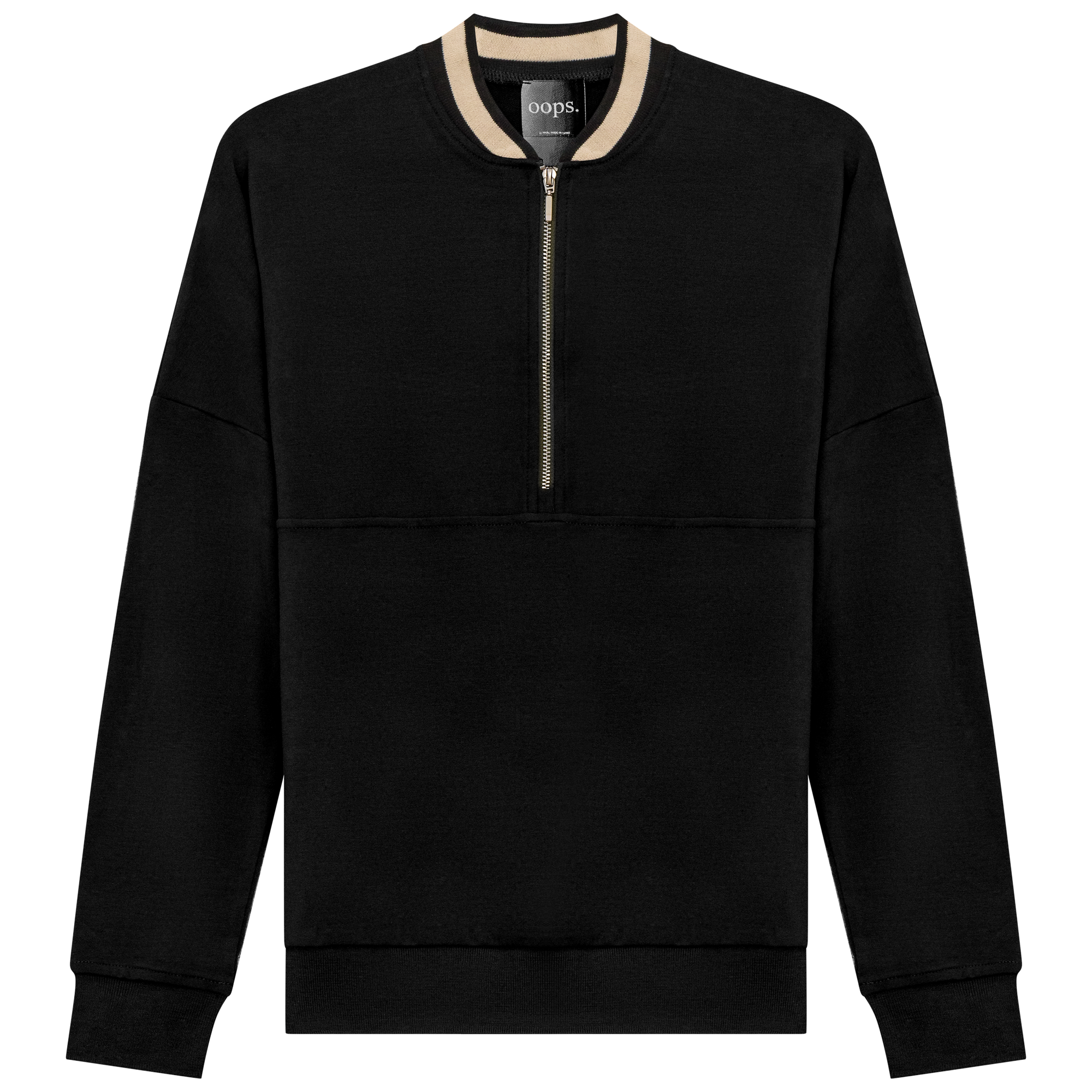 Zip Sweater with 2 Tone Neck in Black by Oops