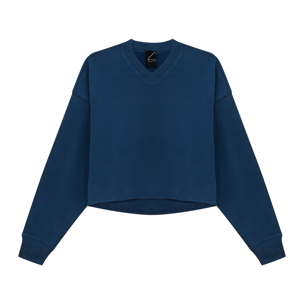V Neck Cropped Sweatshirt in Dark Denim by Spades