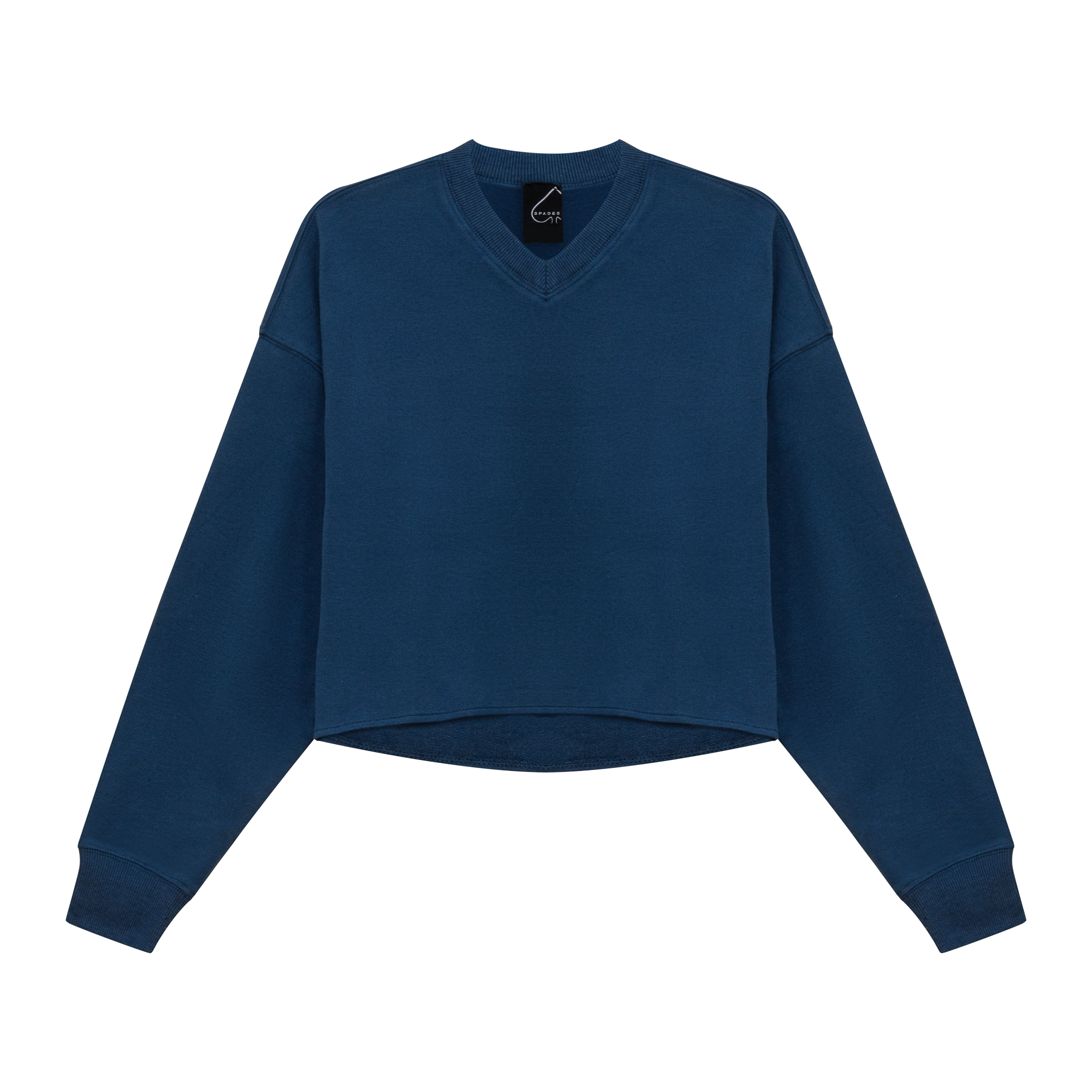 V Neck Cropped Sweatshirt in Dark Denim by Spades
