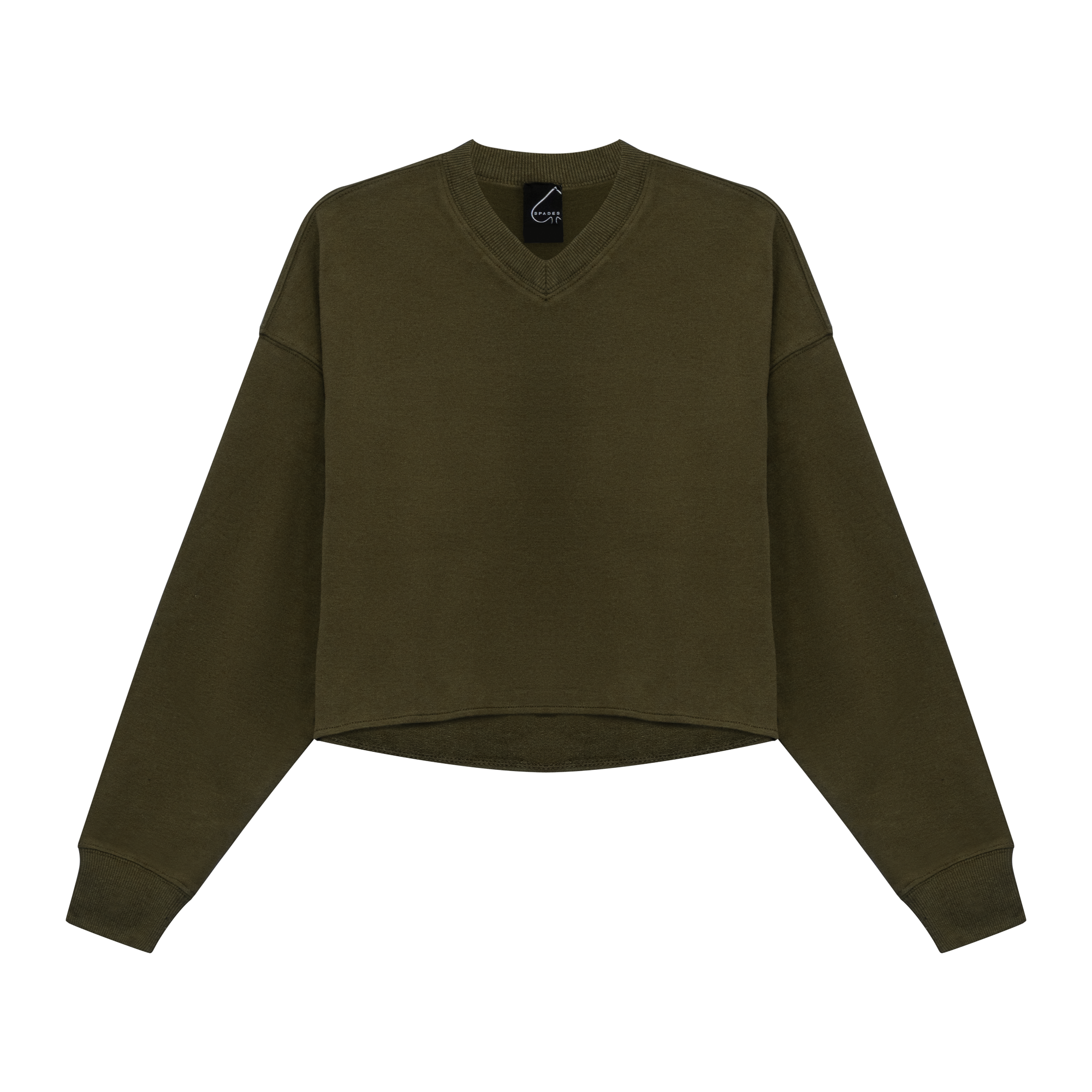 V Neck Cropped Sweatshirt in Dark Olive by Spades