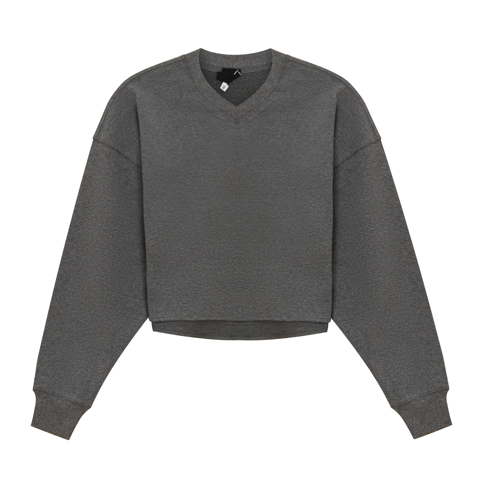 V Neck Cropped Sweatshirt in Medium Grey Mix by Spades