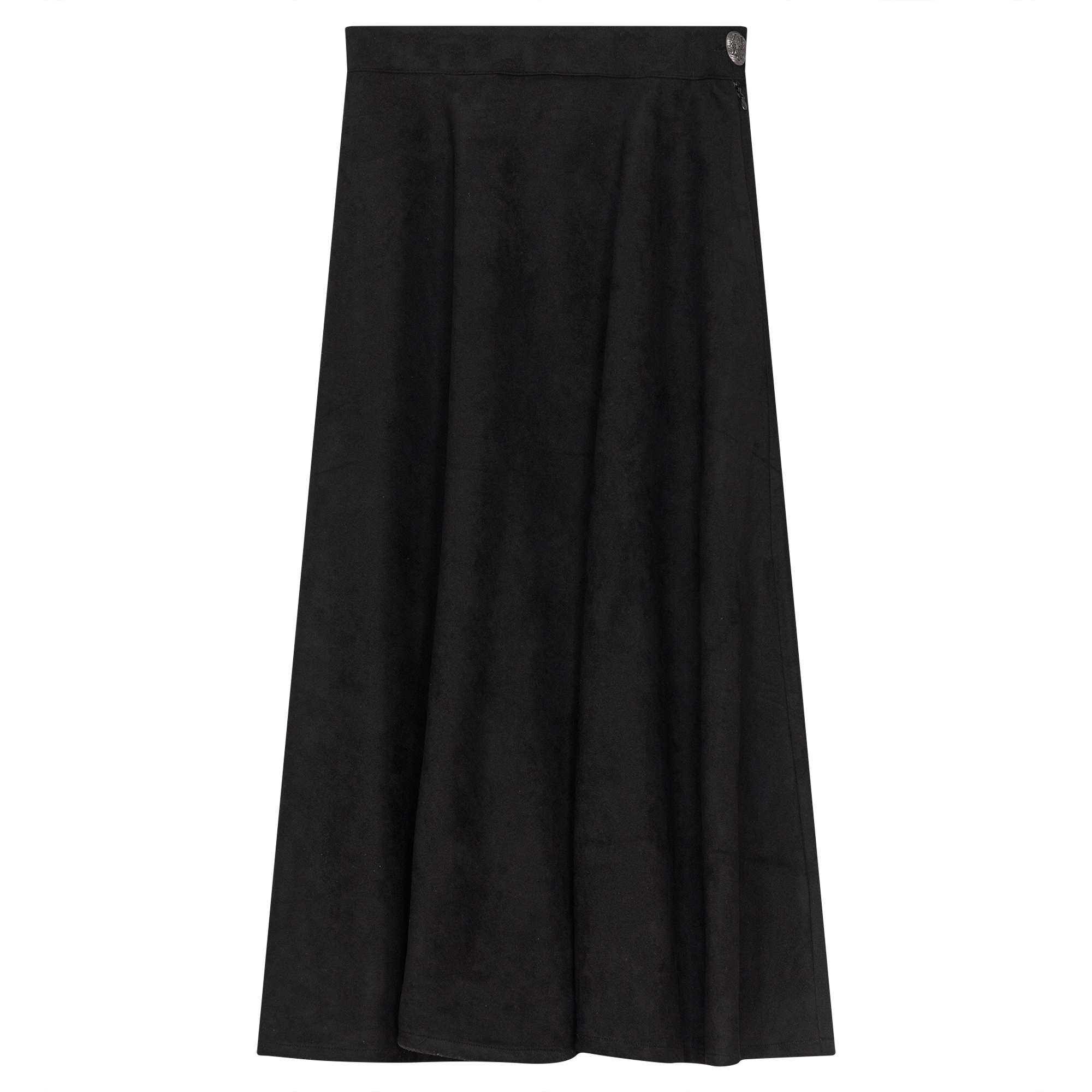 Midi A Line Suede Skirt in Black by Oops