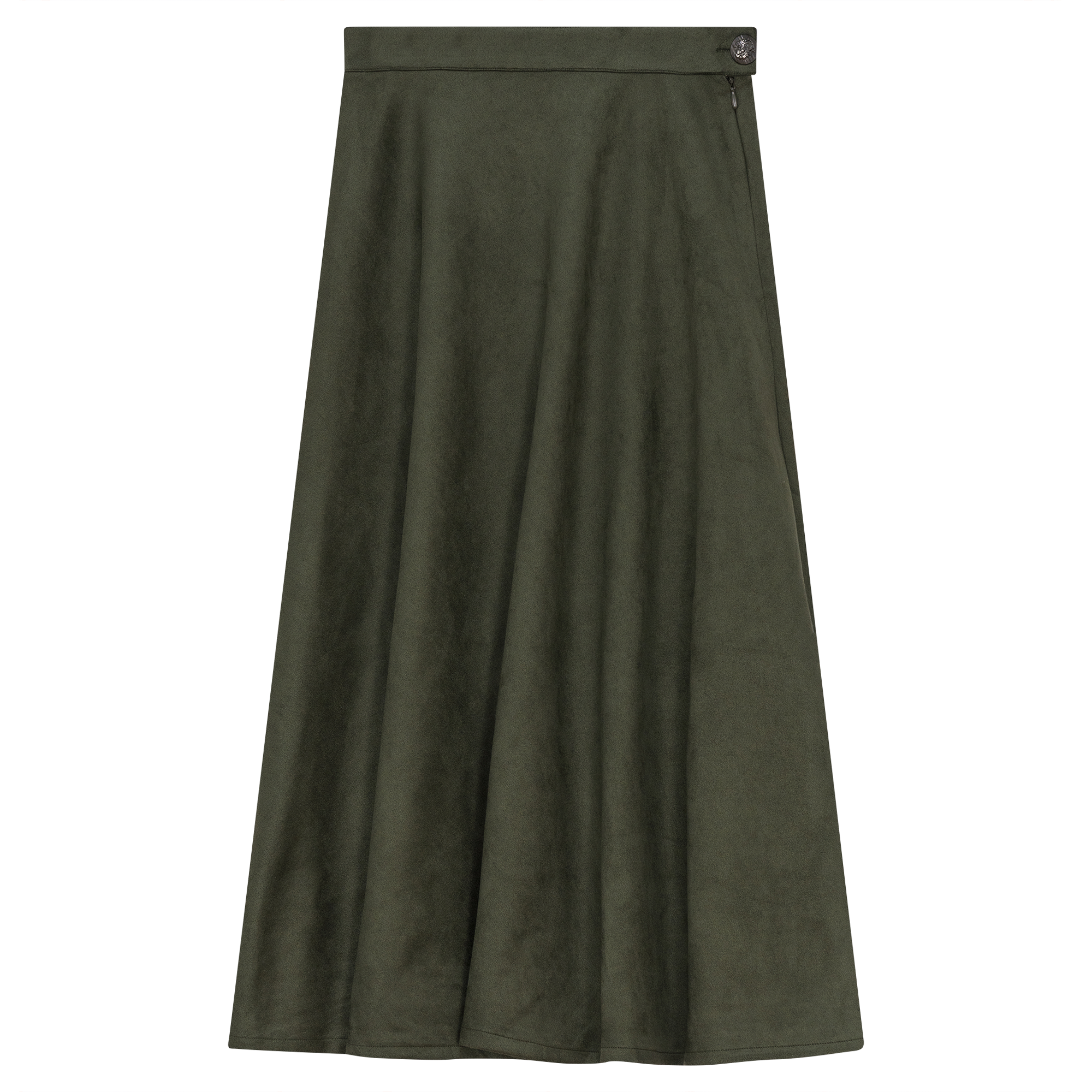 Midi A Line Suede Skirt in Dark Olive by Oops