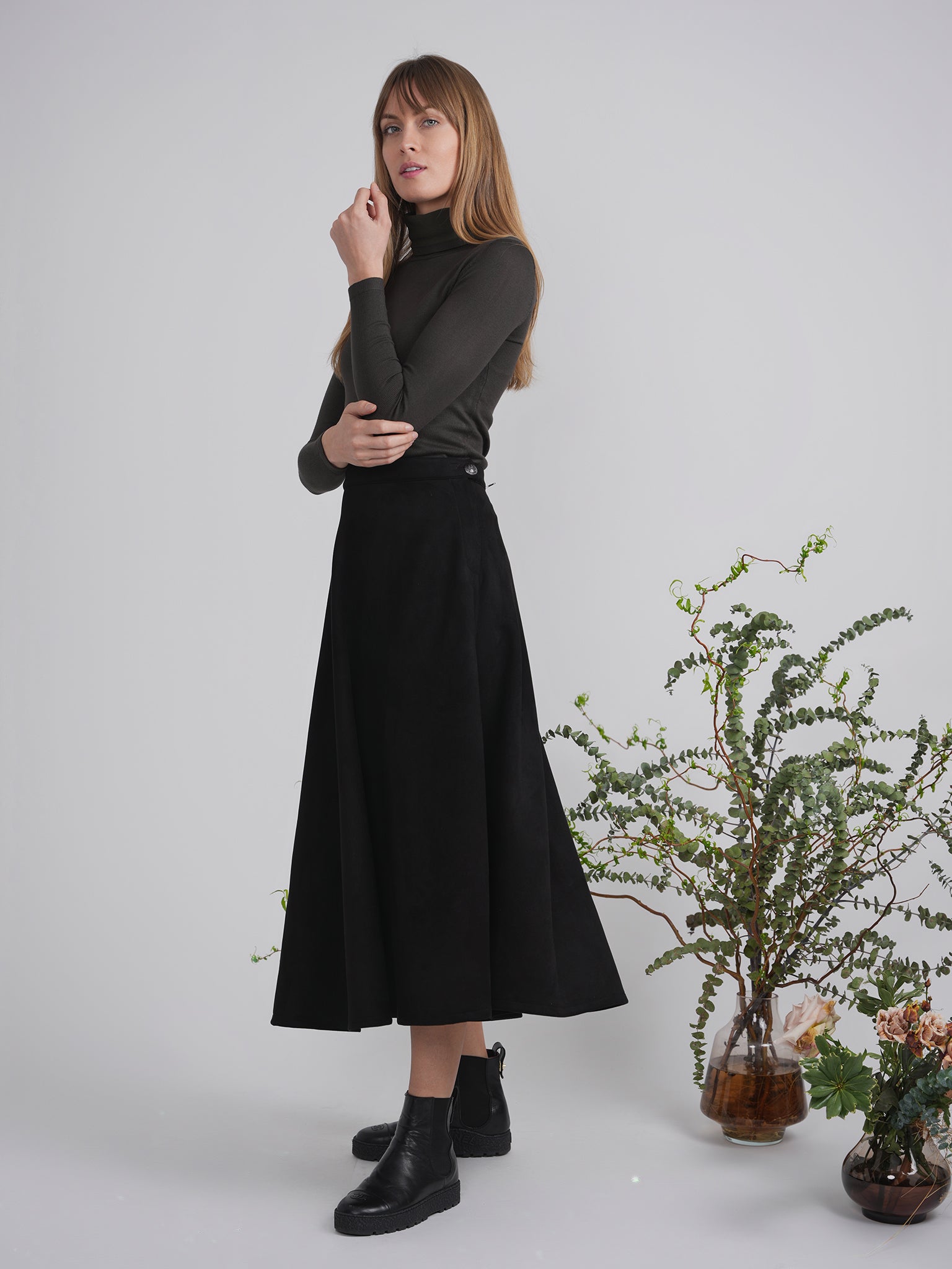 Midi A Line Suede Skirt in by Oops