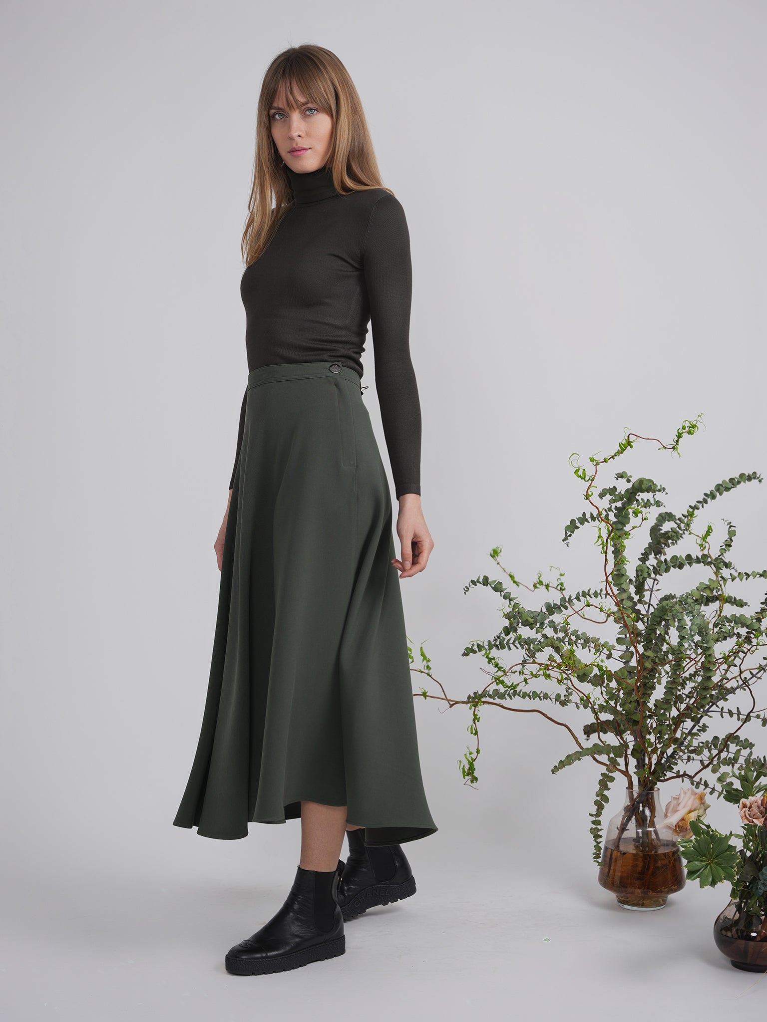 Midi A Line Suede Skirt in by Oops