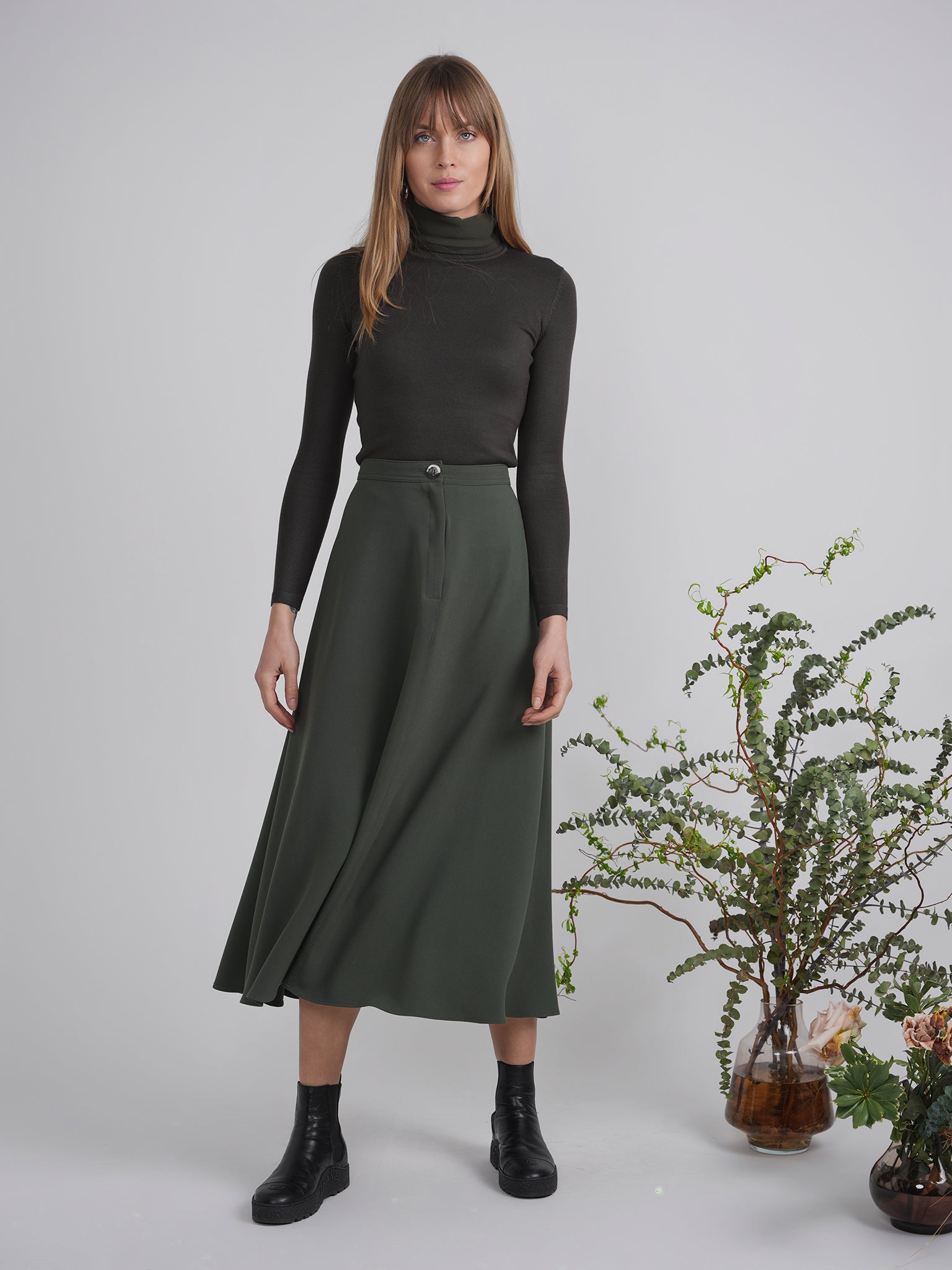 Midi A Line Suede Skirt in by Oops
