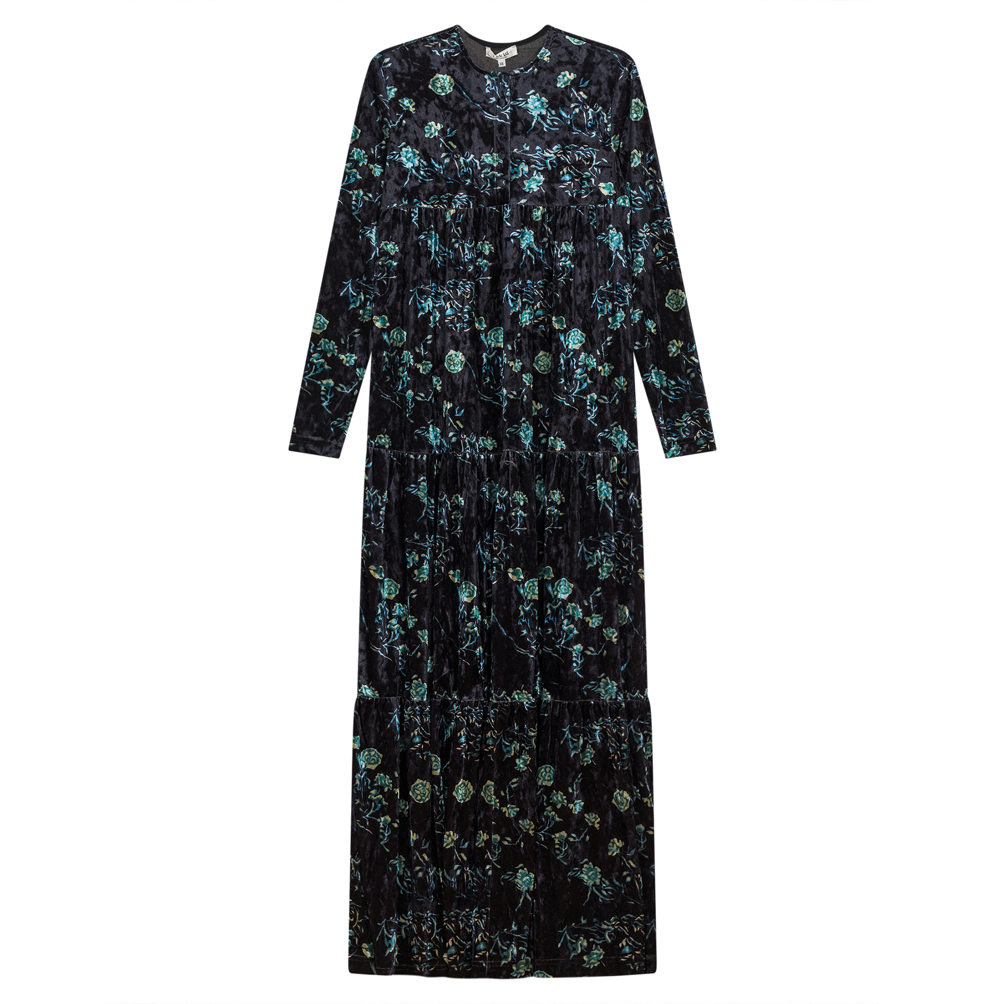 Printed Velour Maxi Dress in Black by Vivid