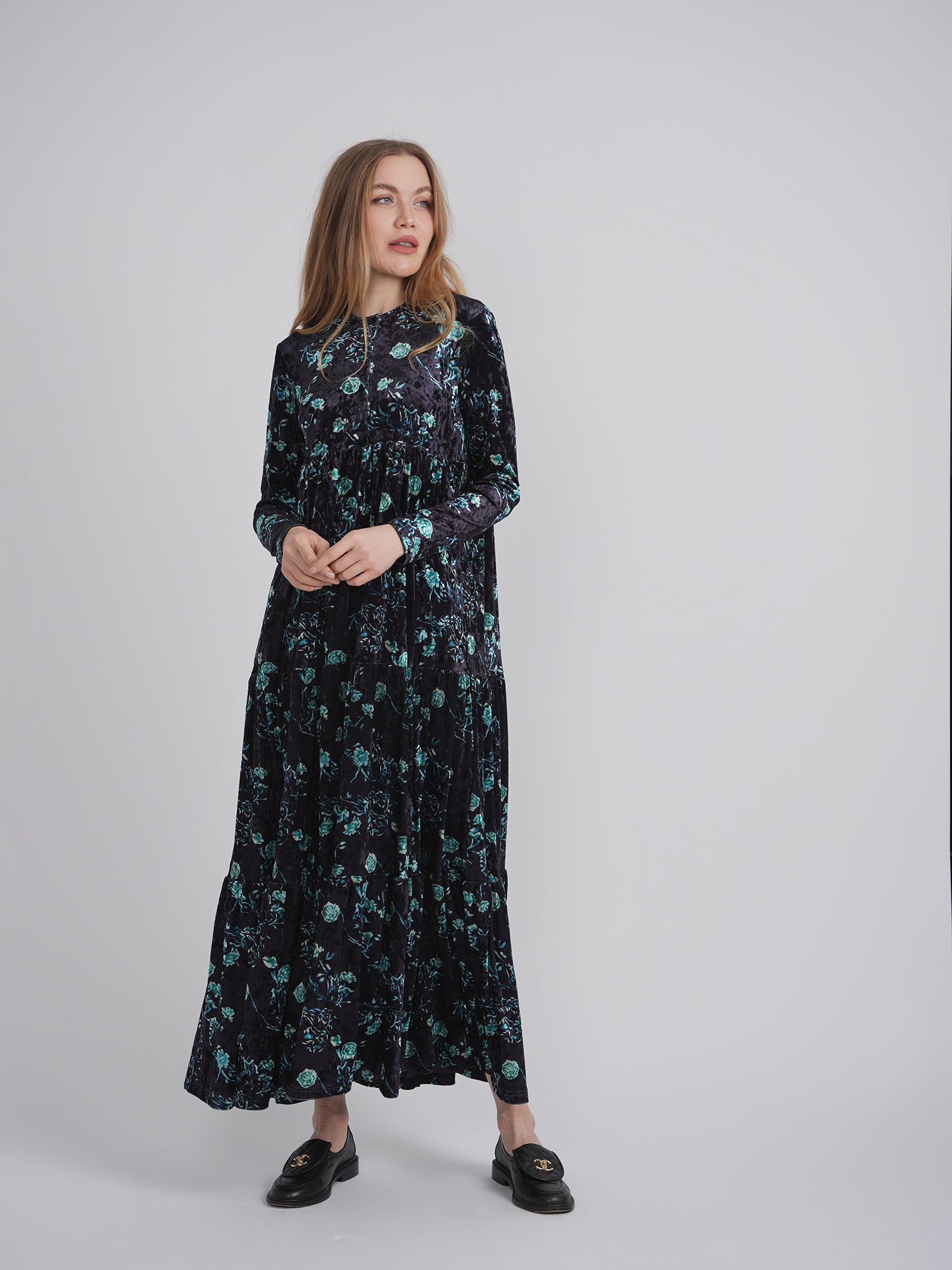 Printed Velour Maxi Dress in by Vivid