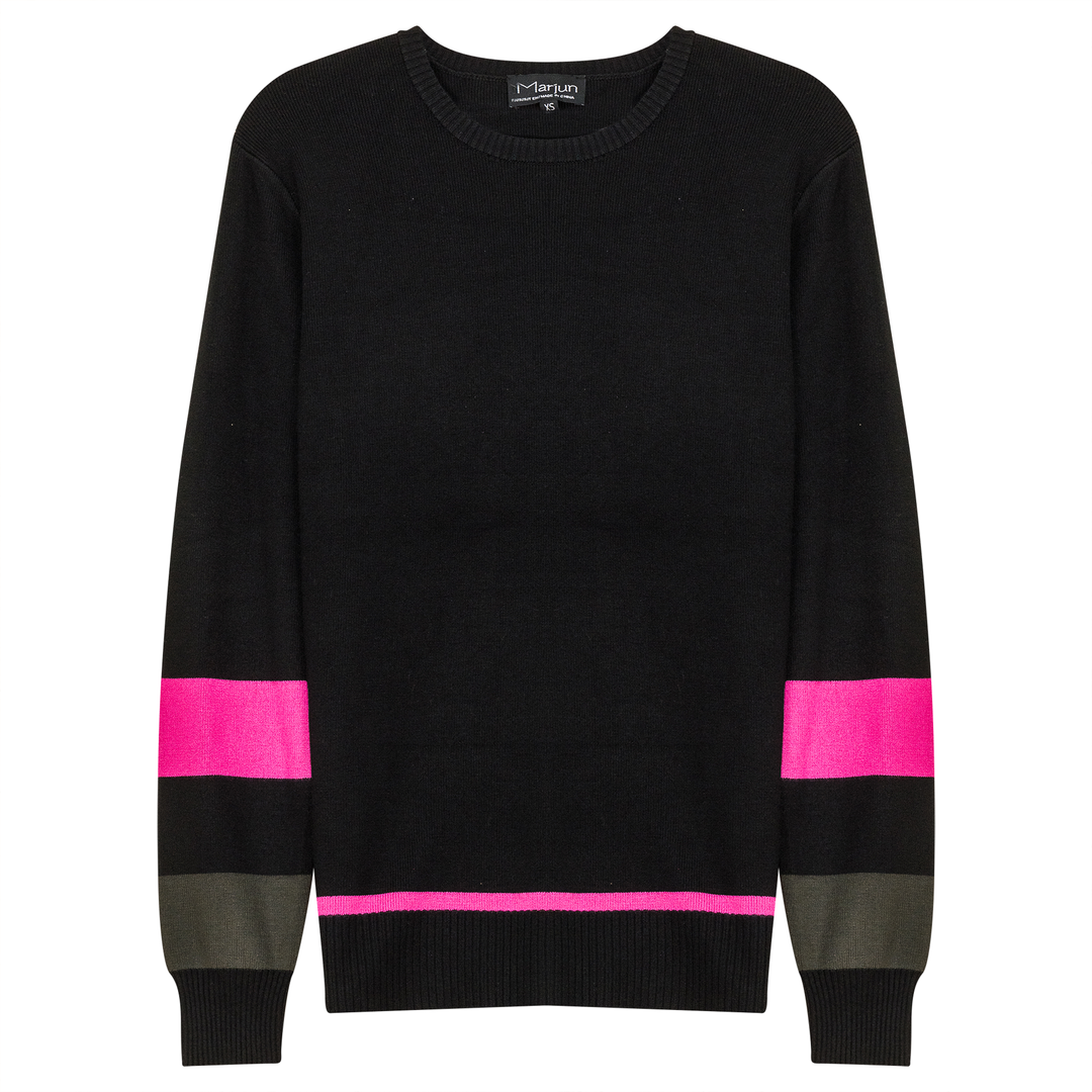 Zipper Side Color Contrast Knit Sweater Black Fushia Ladies Pullover by {{ product_vemdor}}