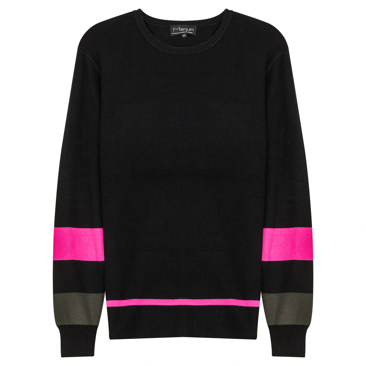 Zipper Side Color Contrast Knit Sweater in Black Fushia by Marjun