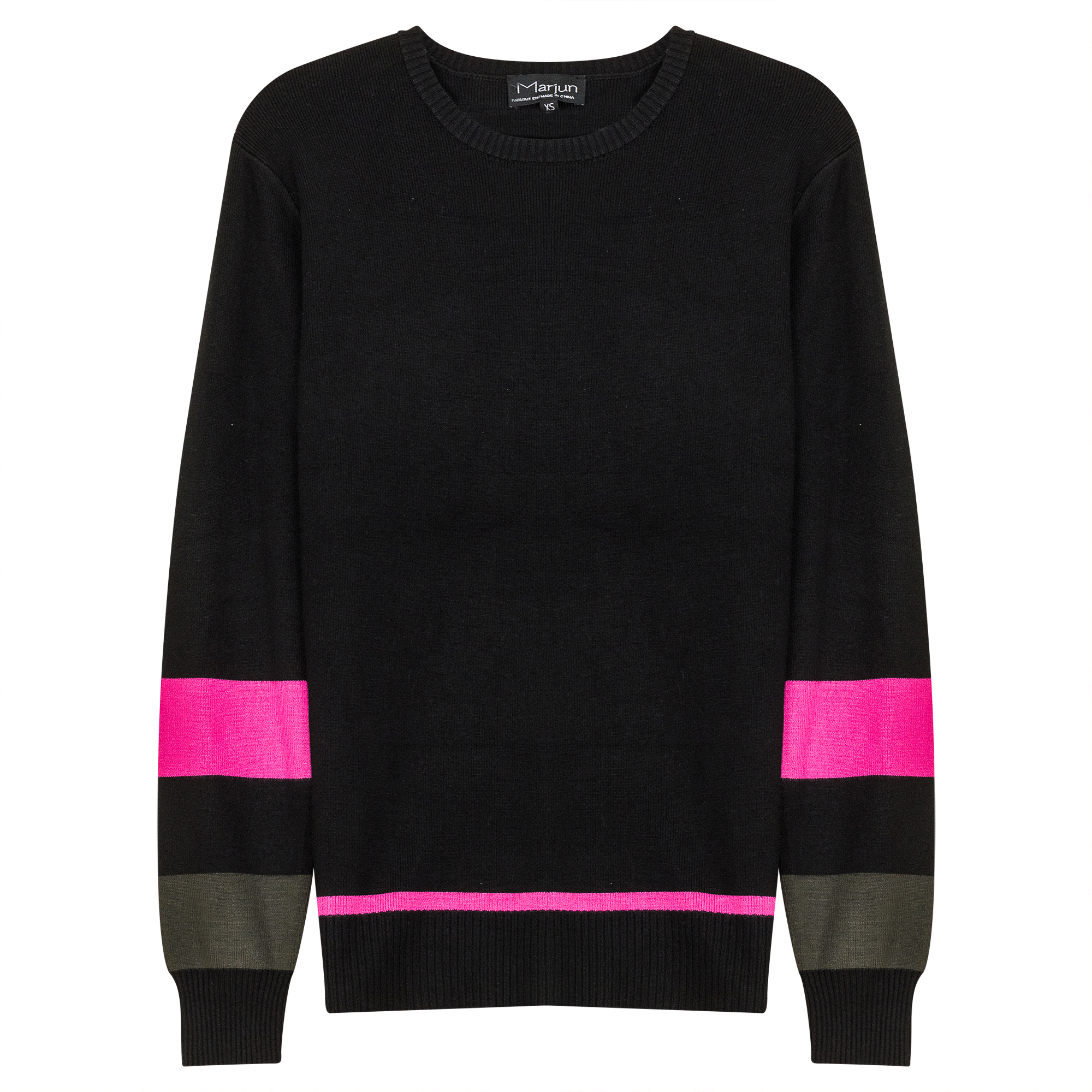 Zipper Side Color Contrast Knit Sweater in Black Fushia by Marjun