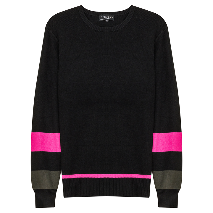 Zipper Side Color Contrast Knit Sweater Black Fushia Ladies Pullover by {{ product_vemdor}}