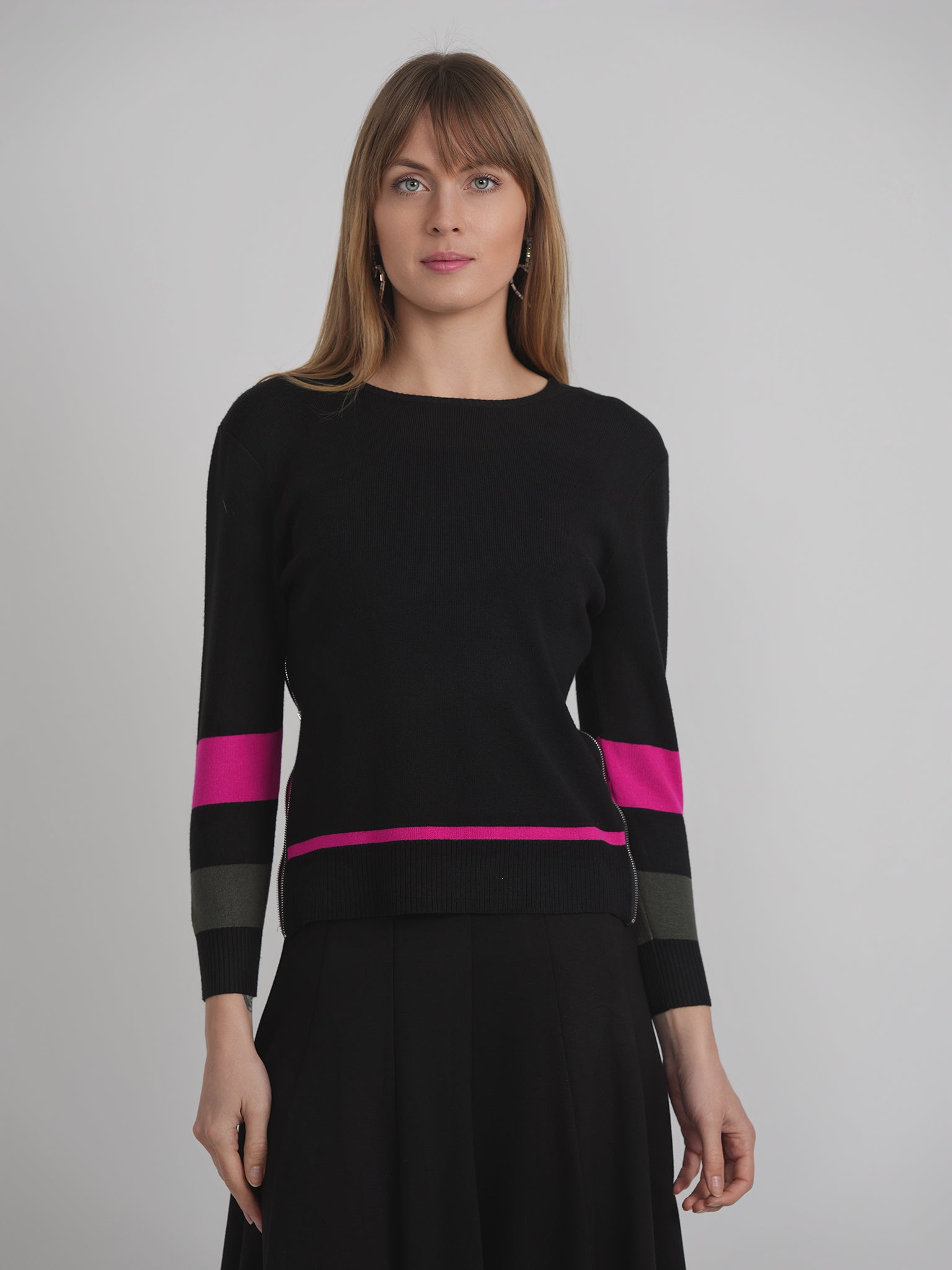 Zipper Side Color Contrast Knit Sweater in by Marjun