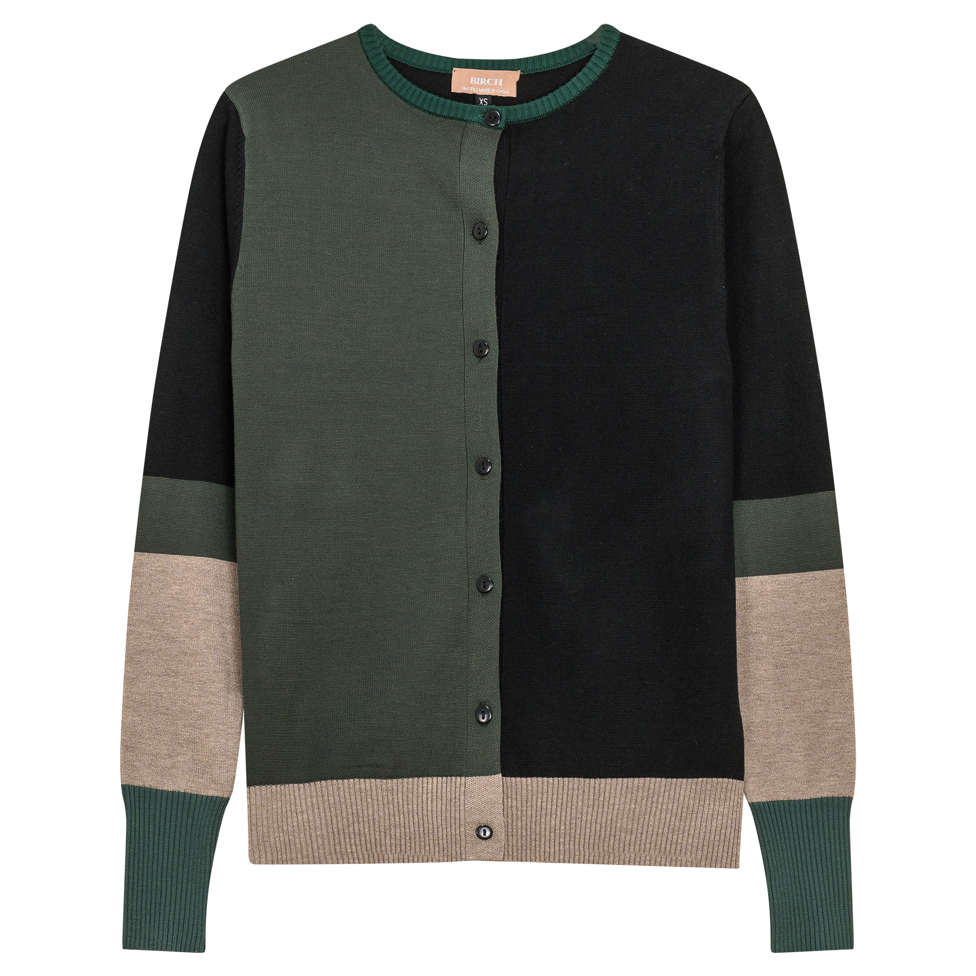 Contrast Knit Cardigan in Black Olive by Birch