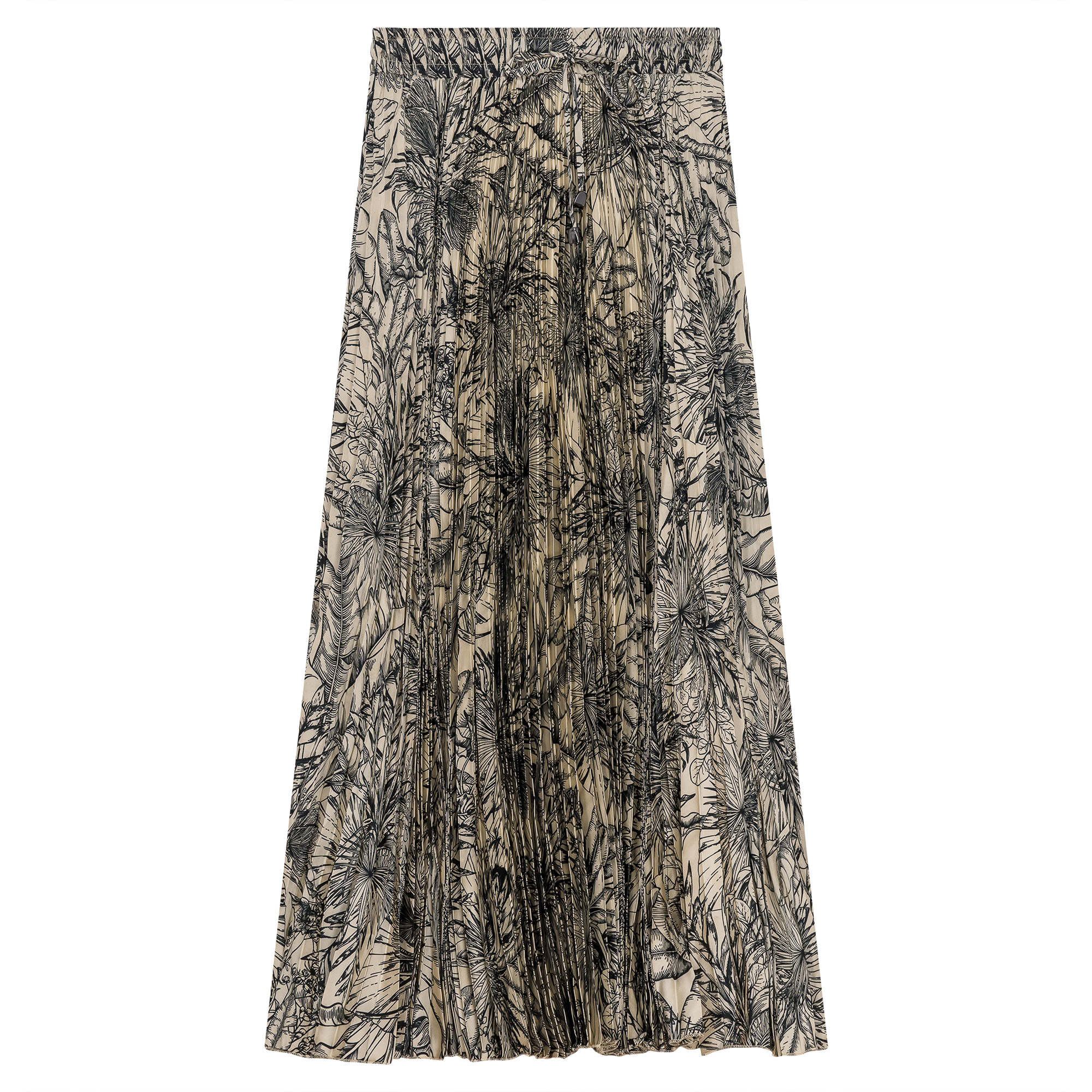 Accordian Pleated Printed Chiffon Midi Skirt in Black Stone by E.U.X. Exclusive