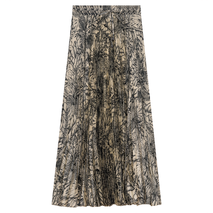 Accordian Pleated Printed Chiffon Midi Skirt Black Stone Ladies Skirt by {{ product_vemdor}}