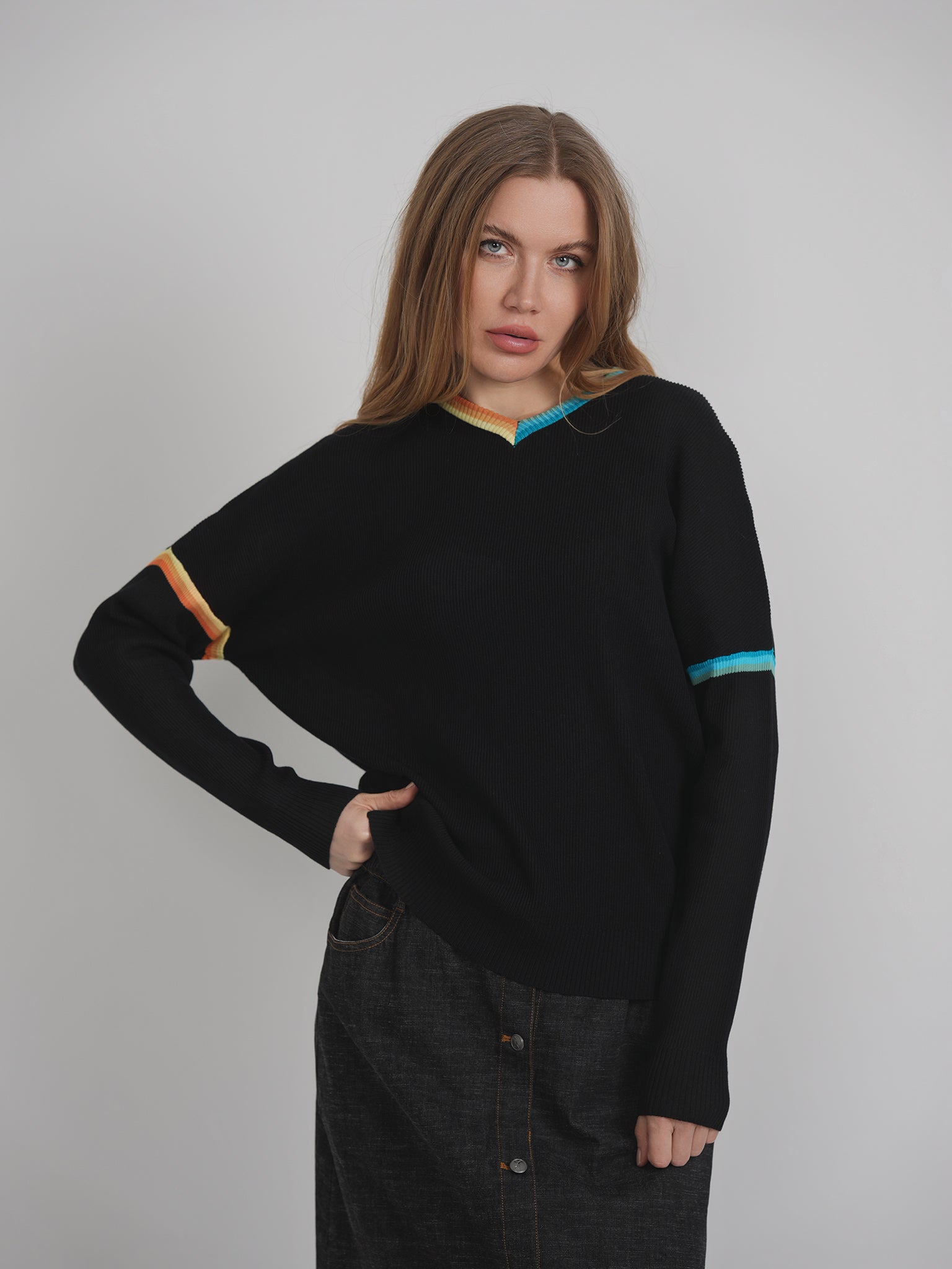 Drop Sleeve Ribbed Knit Sweater in by The Norway Club