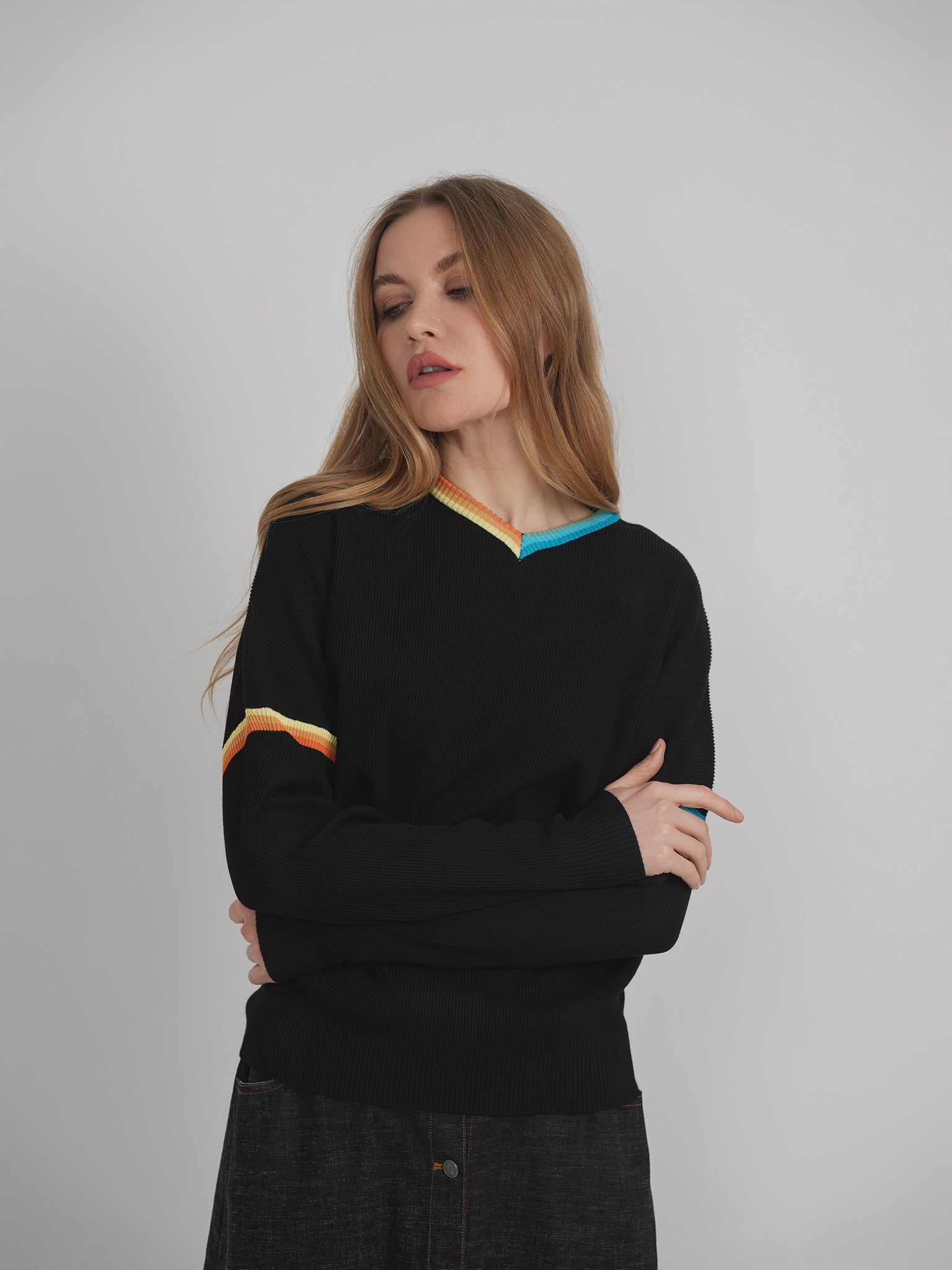 Drop Sleeve Ribbed Knit Sweater in by The Norway Club