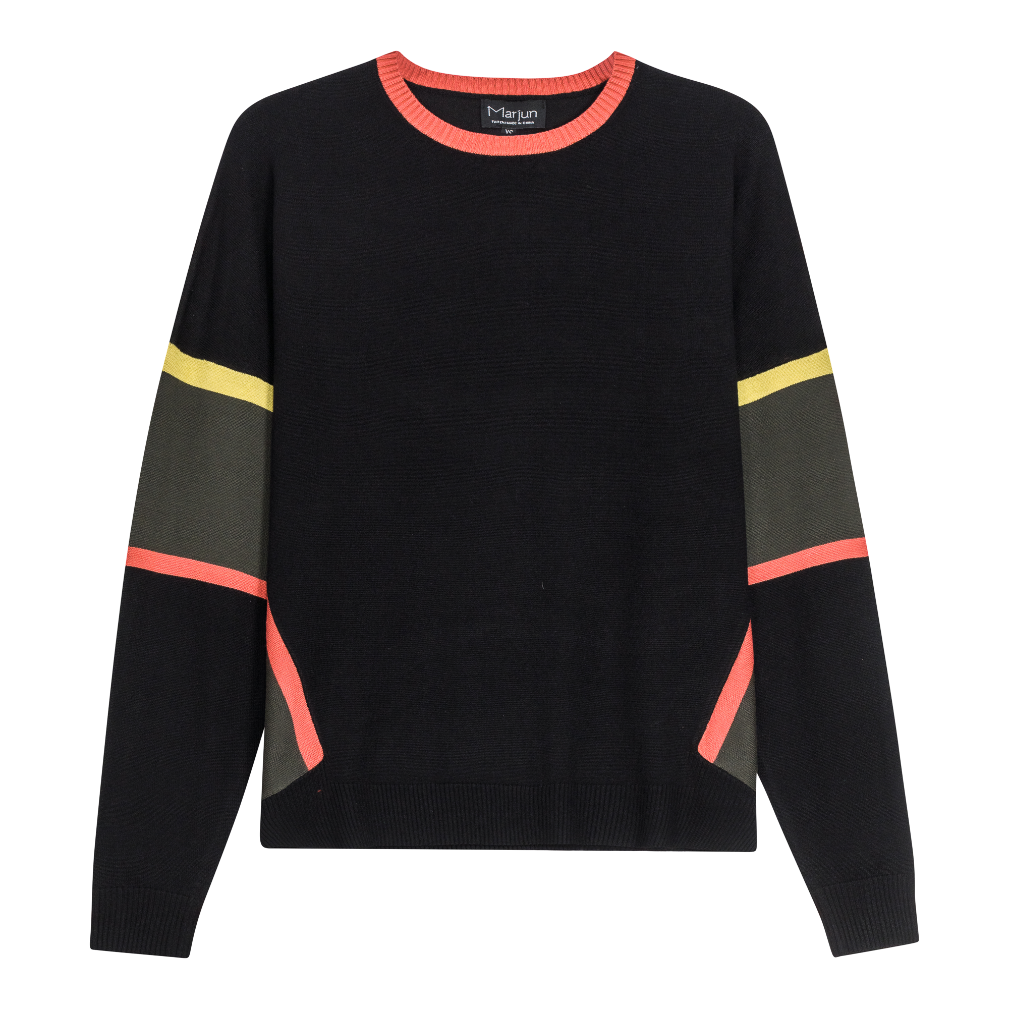 Side Slit Abstract Sweater in Black Dark Olive by Marjun