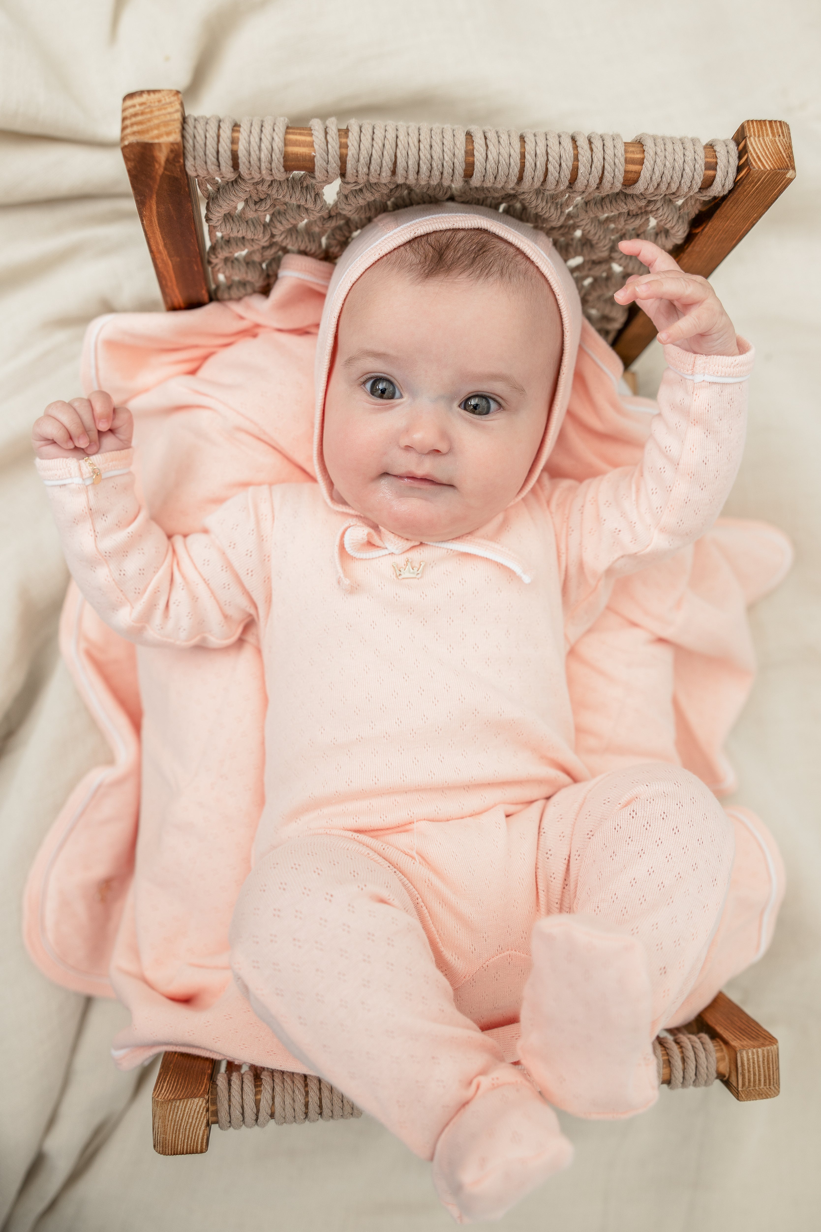 Pointelle Knit Onesie with Bonnet in by Charlotte & George