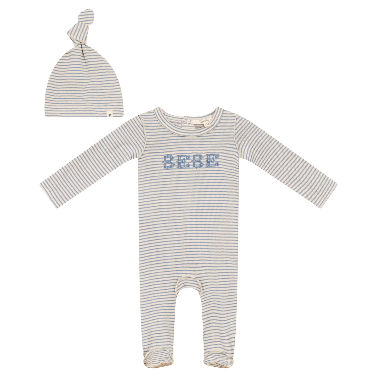 Stripe Stretch Knit Onesie with Hat in Blue by Fragile