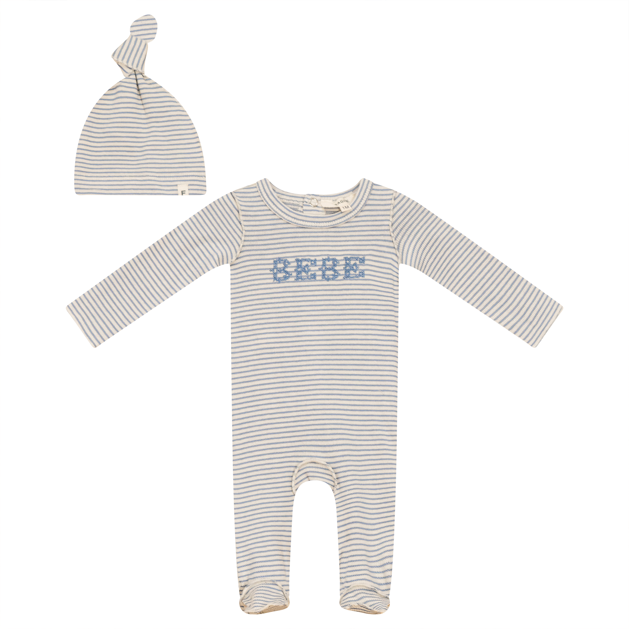 Stripe Stretch Knit Onesie with Hat in Blue by Fragile