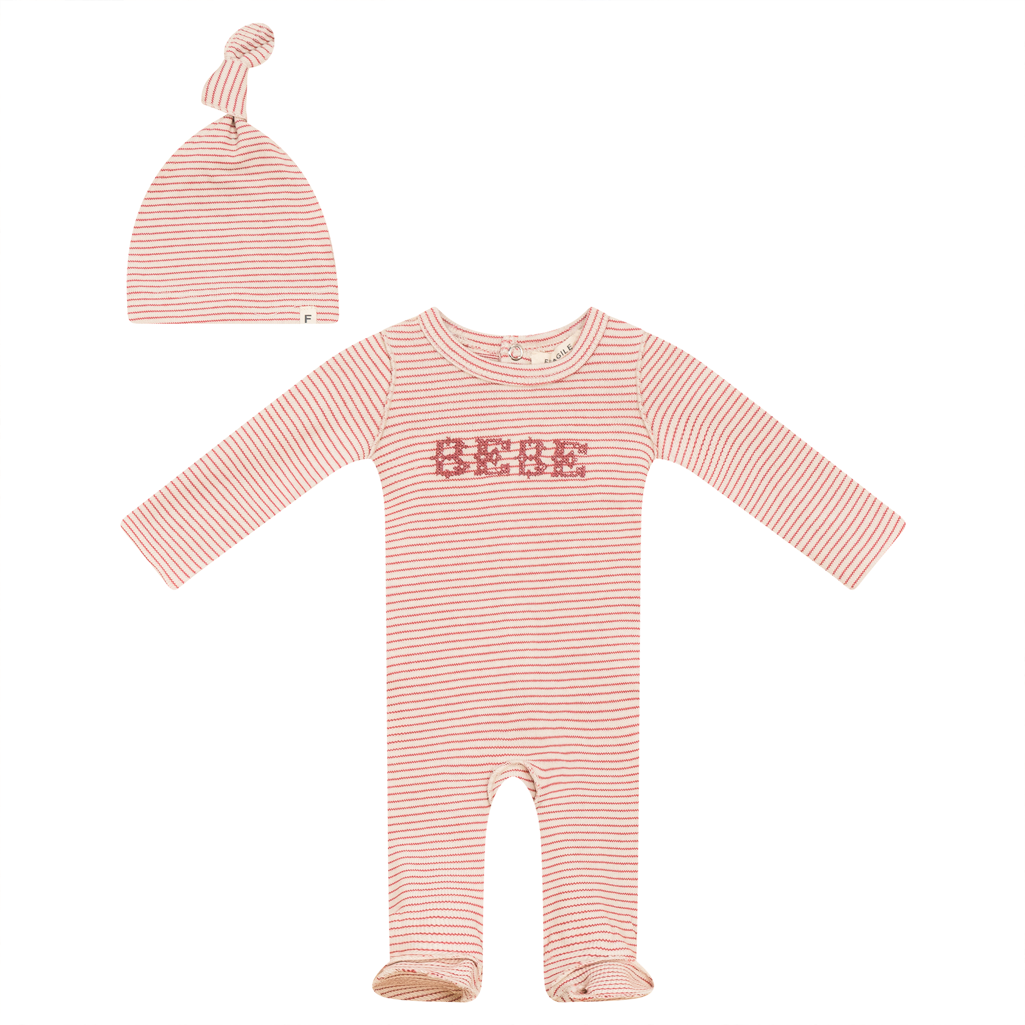 Stripe Stretch Knit Onesie with Hat in Pepper by Fragile