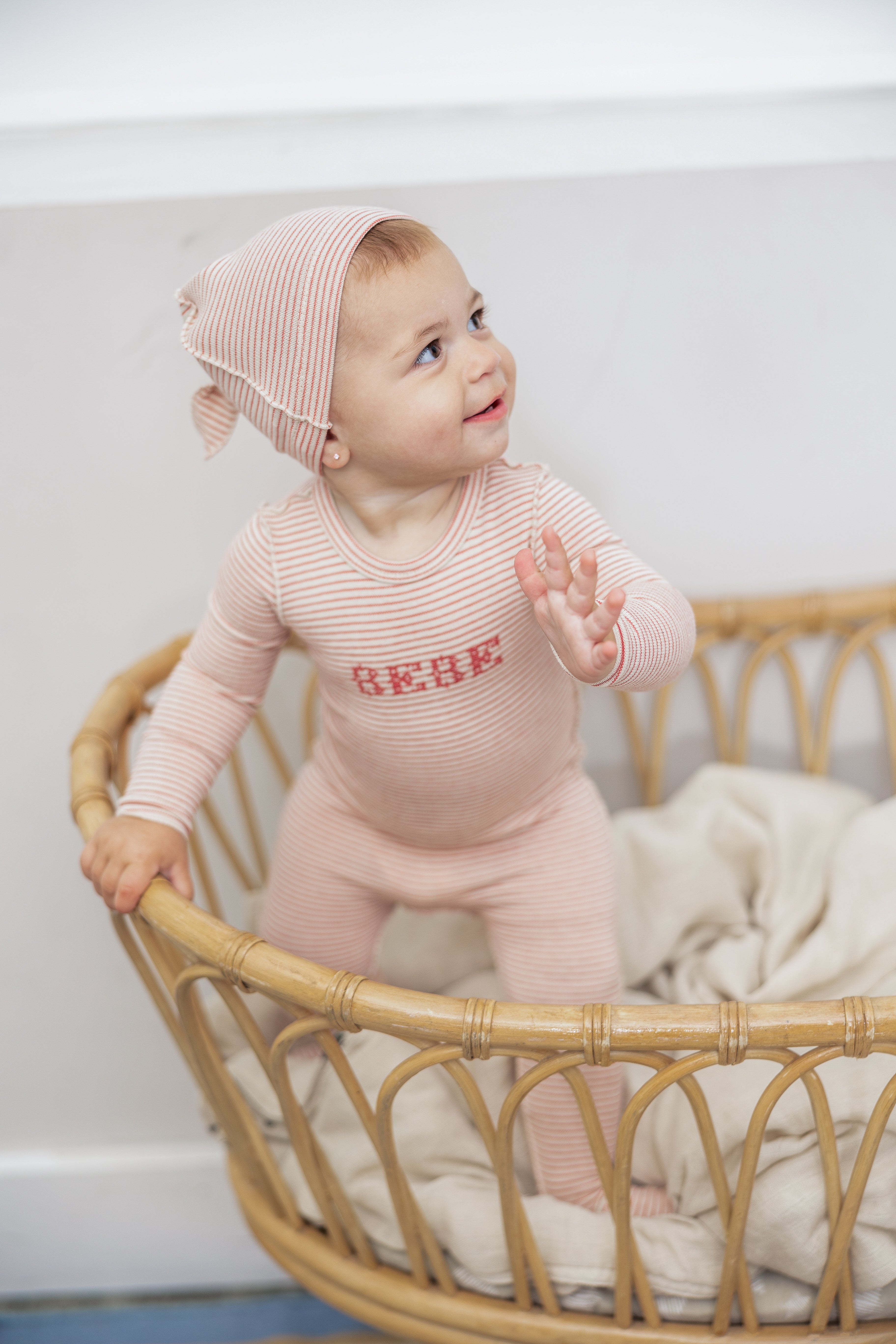Stripe Stretch Knit Onesie with Hat in by Fragile