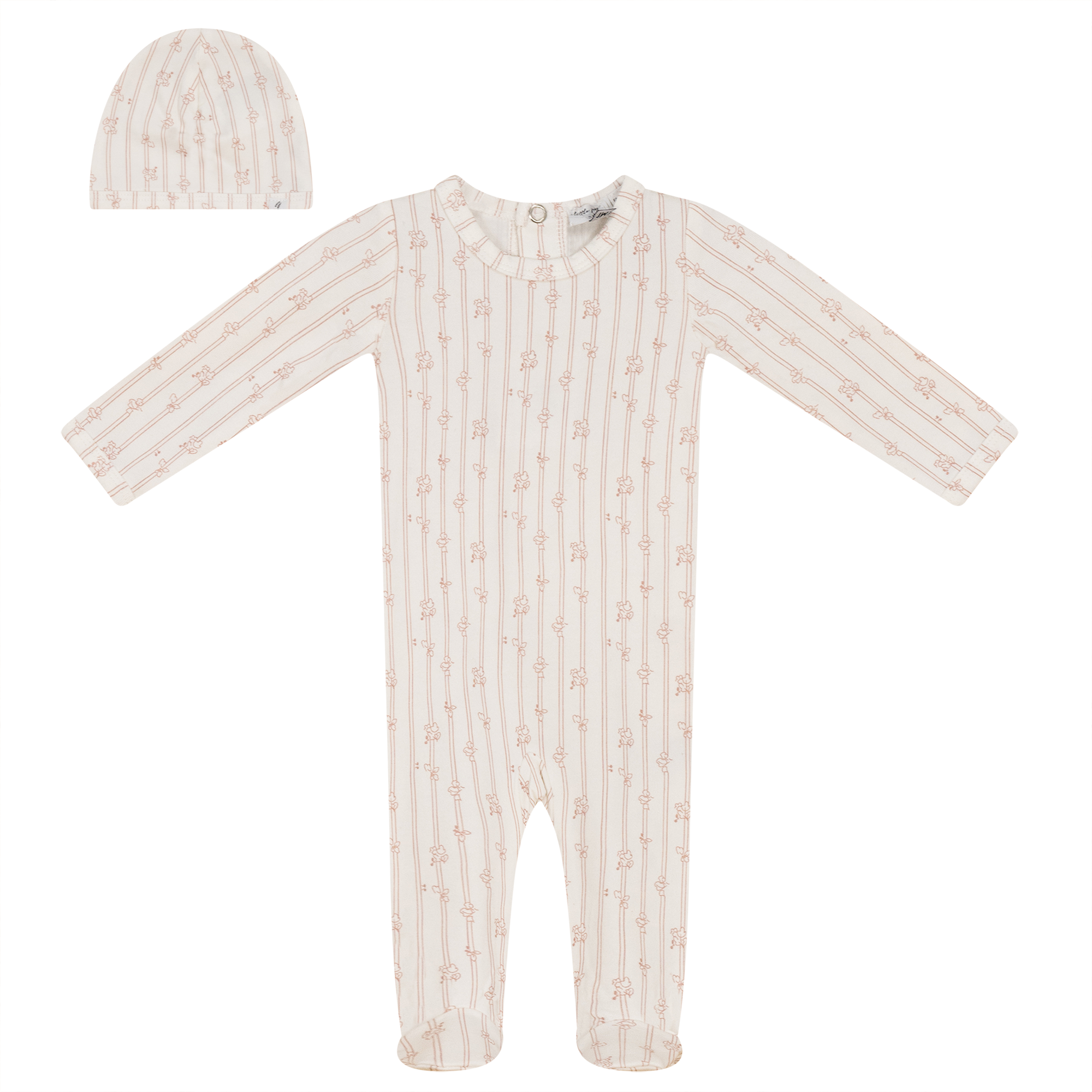 Soft Cotton Modal Onesie and Hat in Off White Blossom by Little Fragile