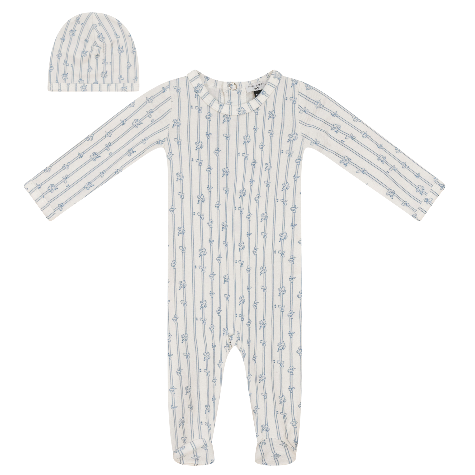 Soft Cotton Modal Onesie and Hat in Off White Blue by Little Fragile