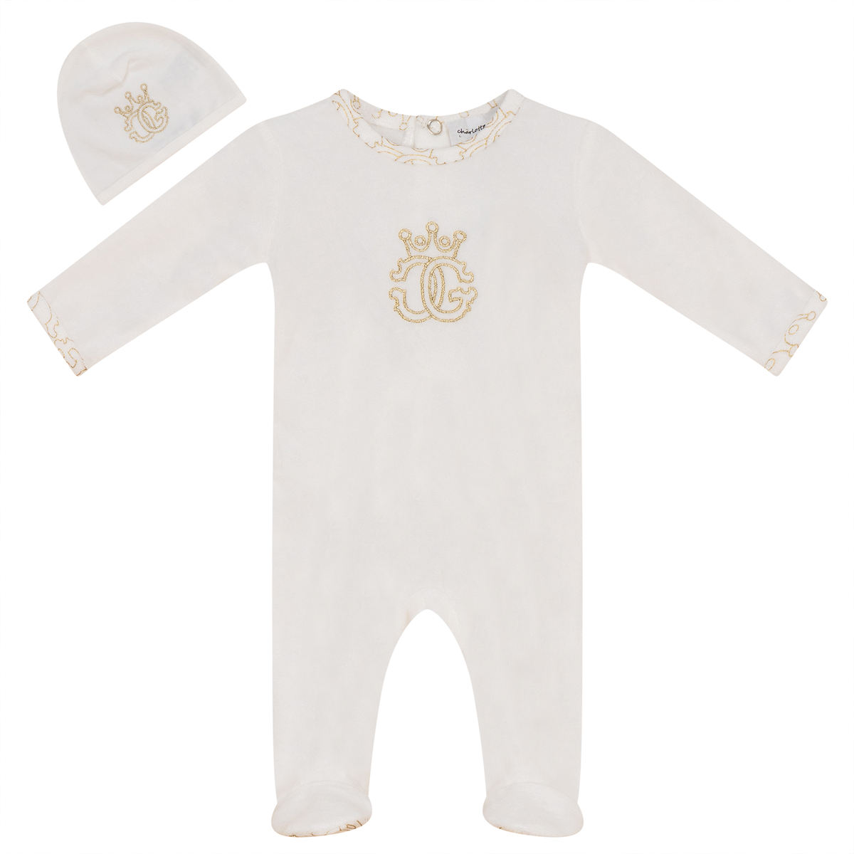 Crest Cotton Velour Onesie Set in Off White by Charlotte & George