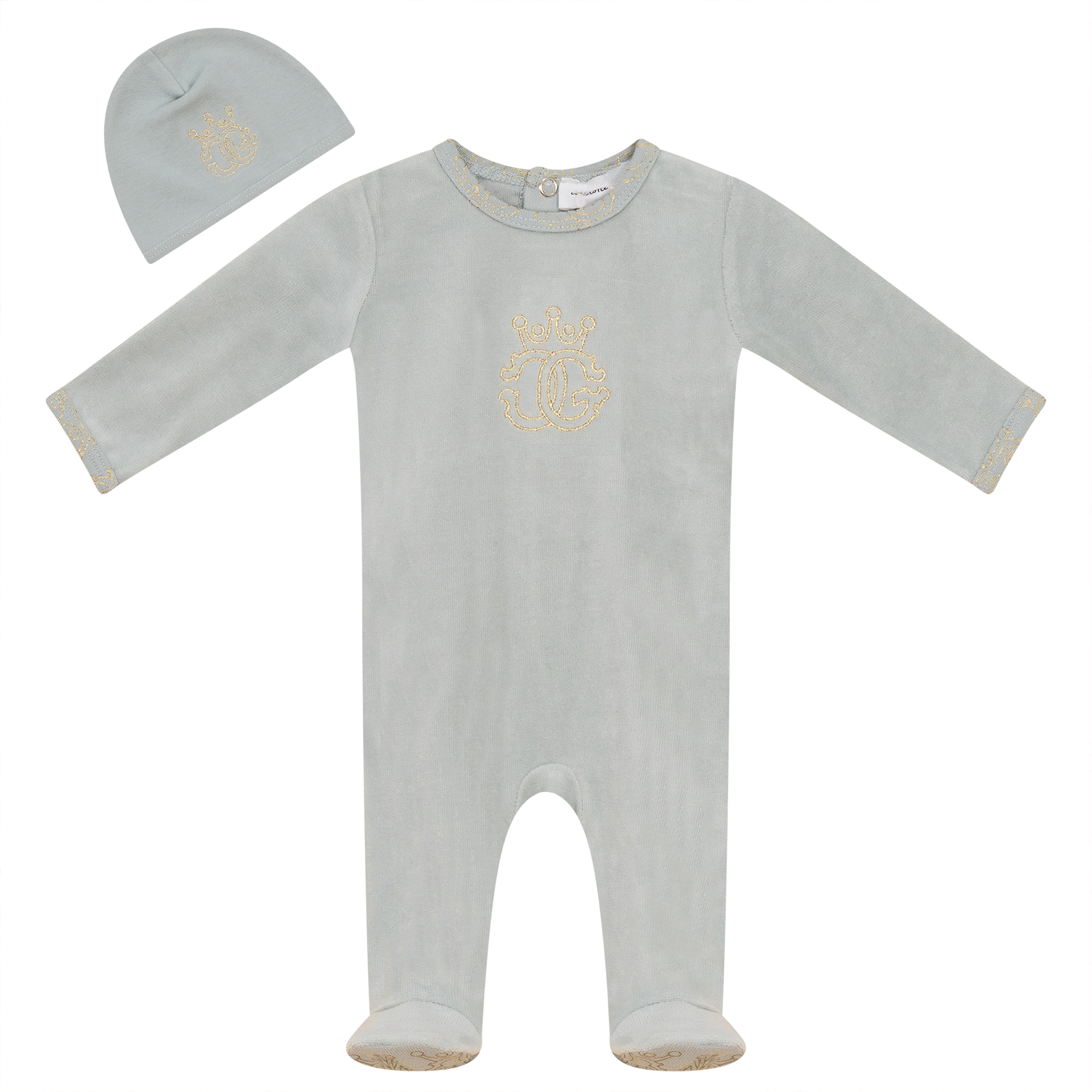Crest Cotton Velour Onesie Set in Skylight by Charlotte & George