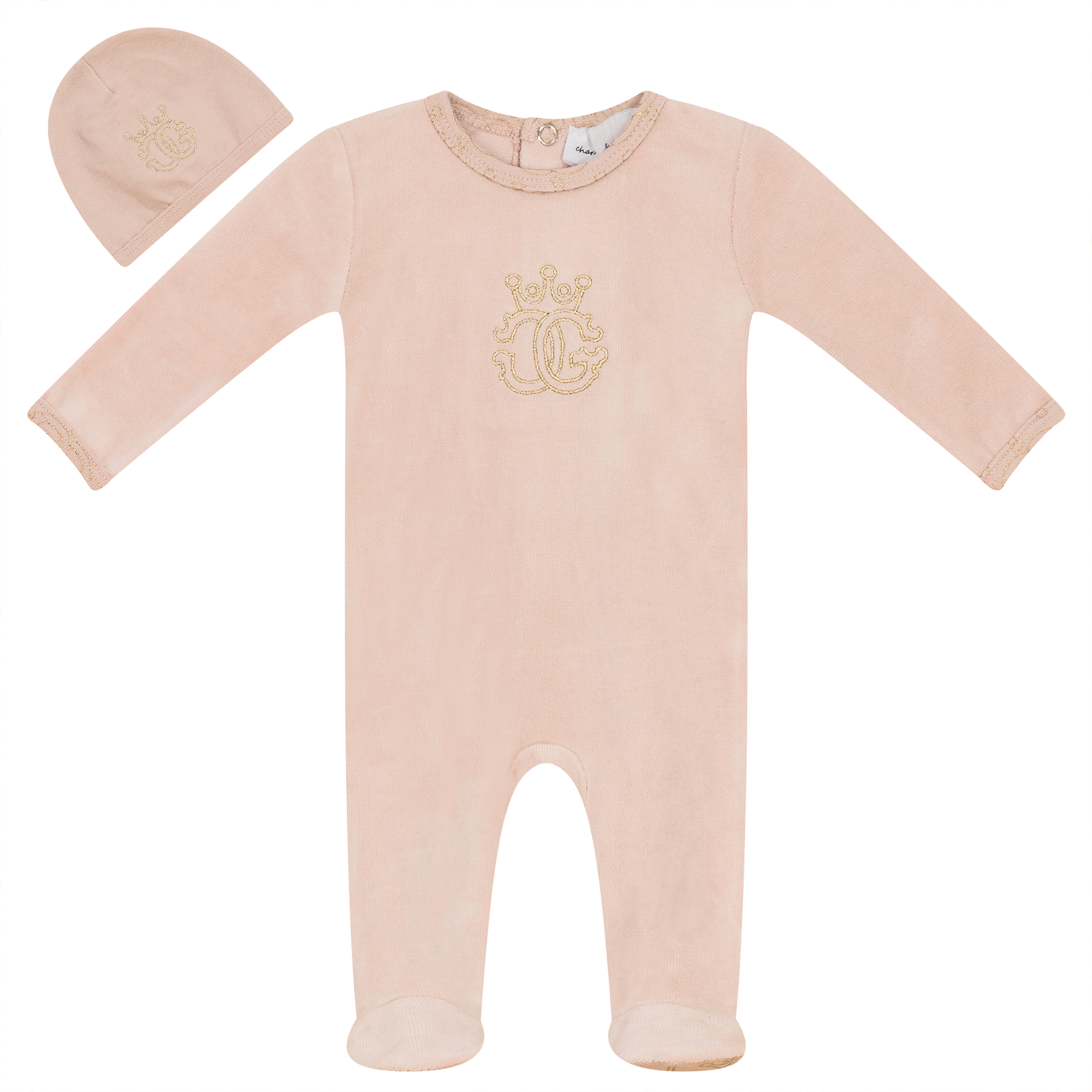 Crest Cotton Velour Onesie Set in Soft Pink by Charlotte & George