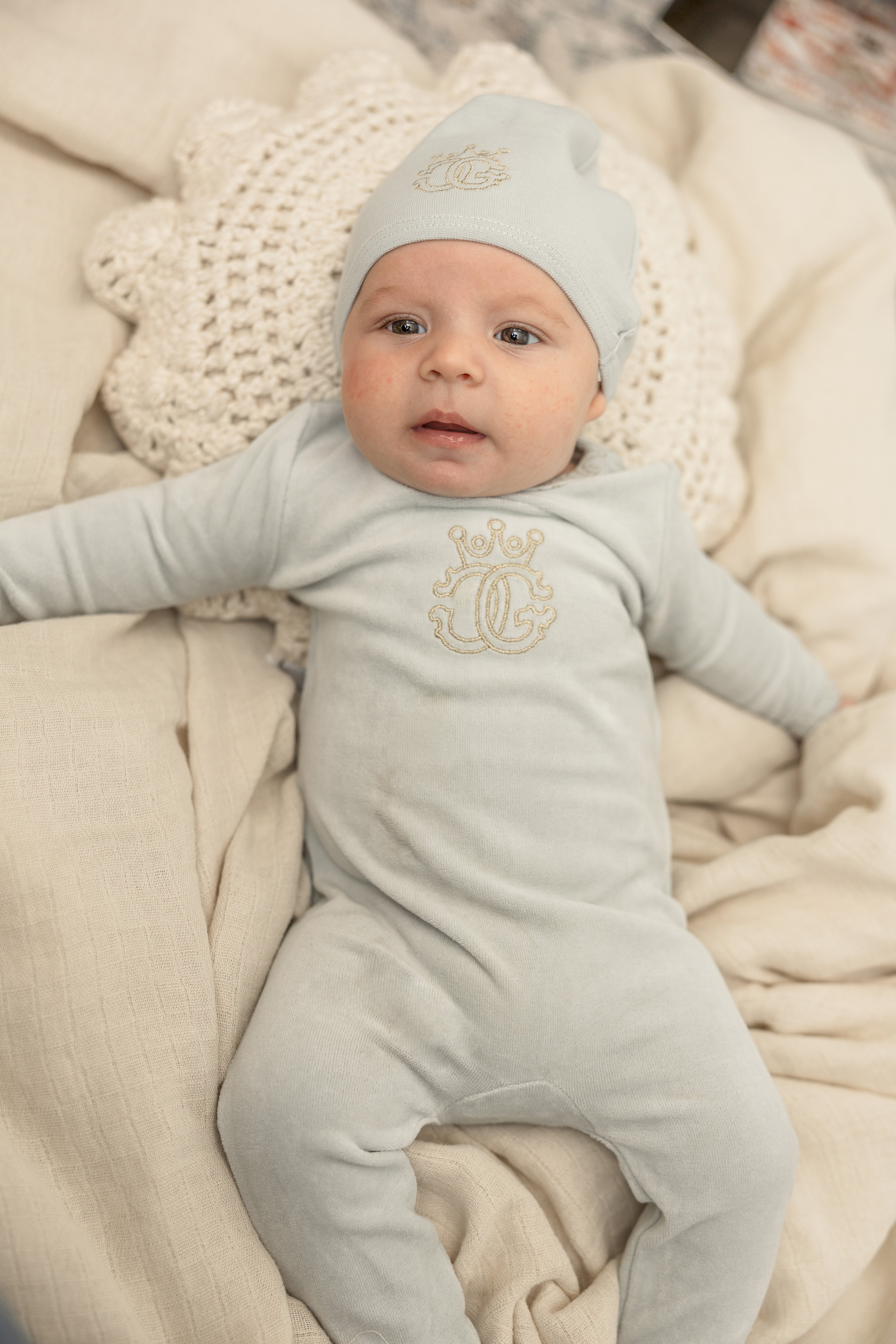 Crest Cotton Velour Onesie Set in Off White by Charlotte & George